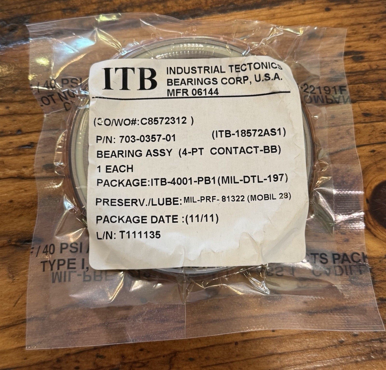RBC Aerospace Bearings ITB18572AS1 Precision 4-Point Contact Bearing Assy Sealed