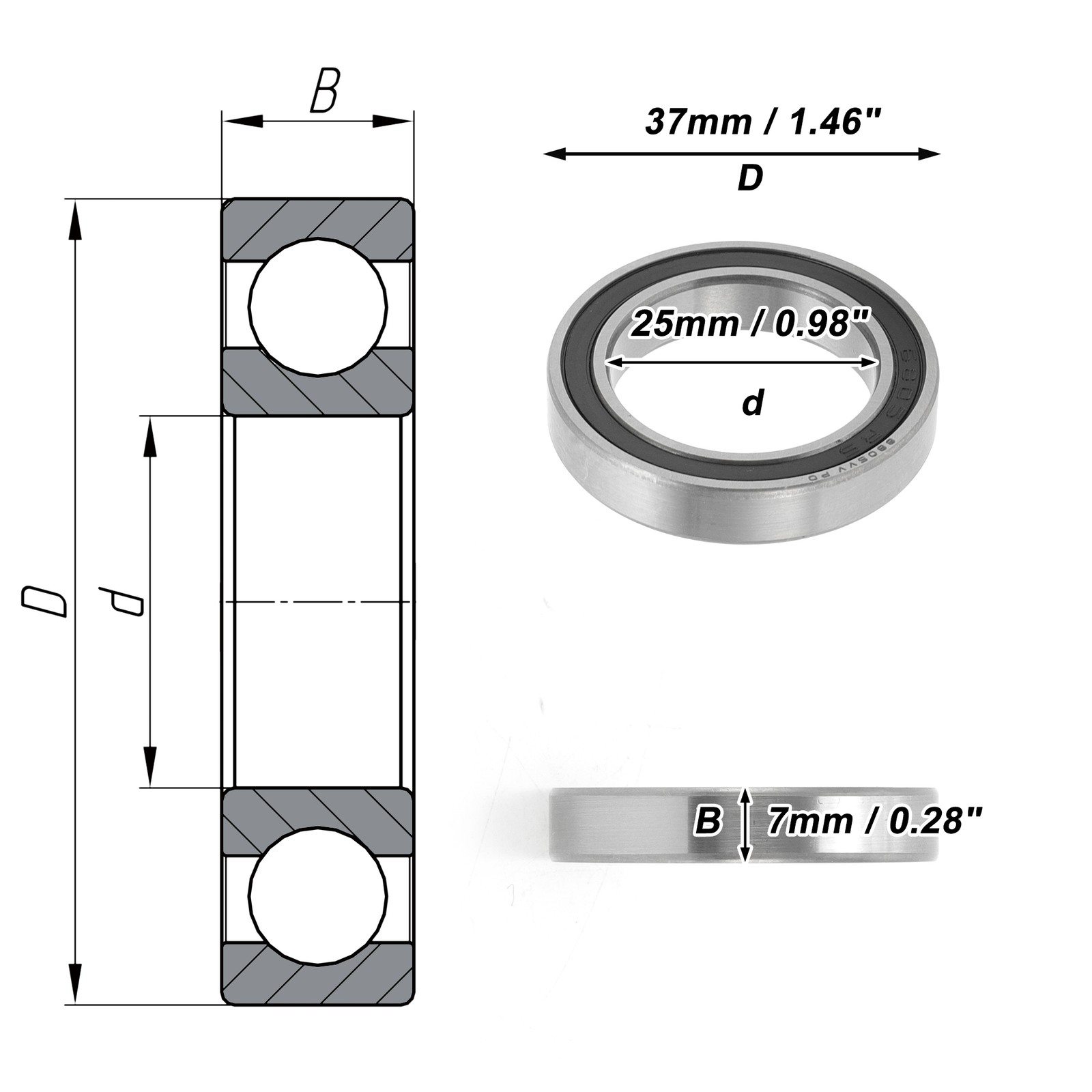 6805VV Deep Groove Ball Bearings P0 25x37x7mm 1 Pc Scooter Skateboard Wheel
