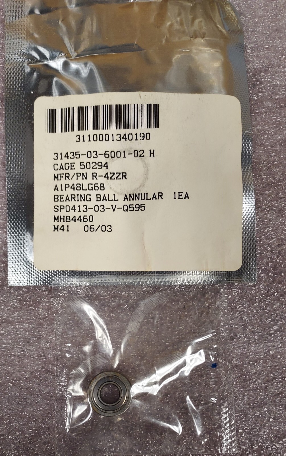 ‘1 PIECE’ – PN# R-4ZZR, 03-6001-02, R4ZZ – BEARING, BALL