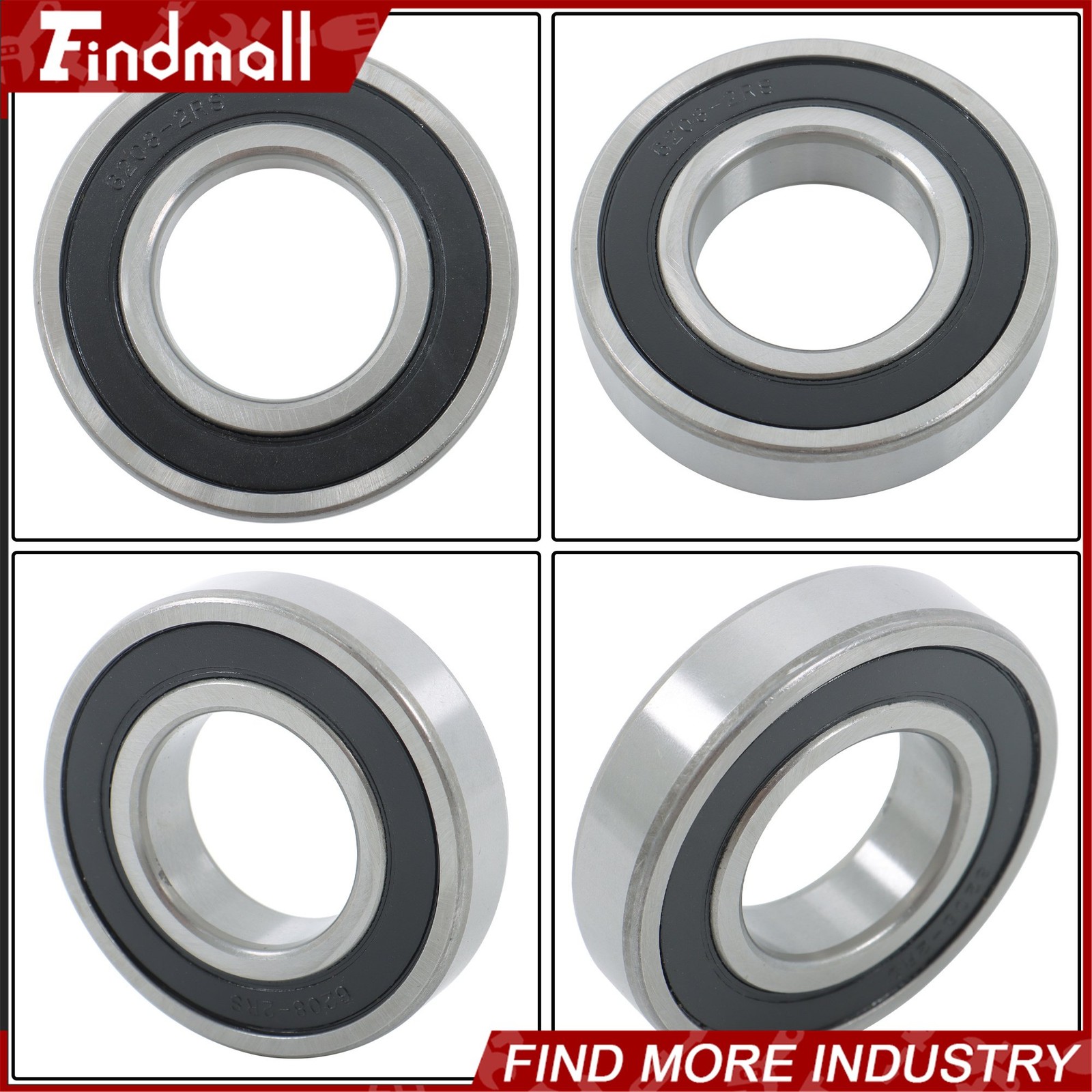 Findmall 6208-2RS Deep Groove Bearings 4pcs 40mm x80mm x18mm Rubber Sealed