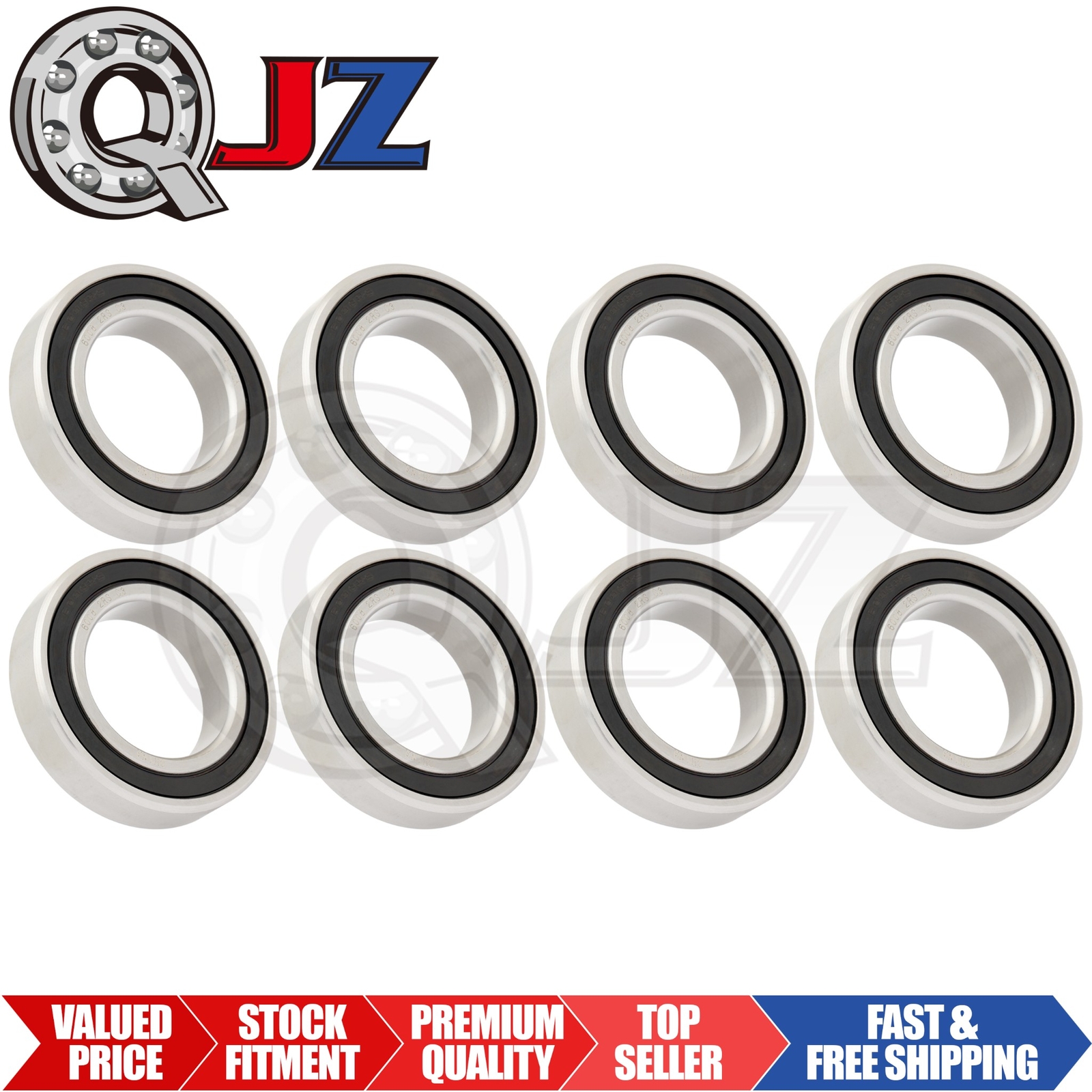 [Qty.8] 6008-2RS Radial/Deep Groove Ball Bearing [40mm Bore x 68mm OD x 15mm W]