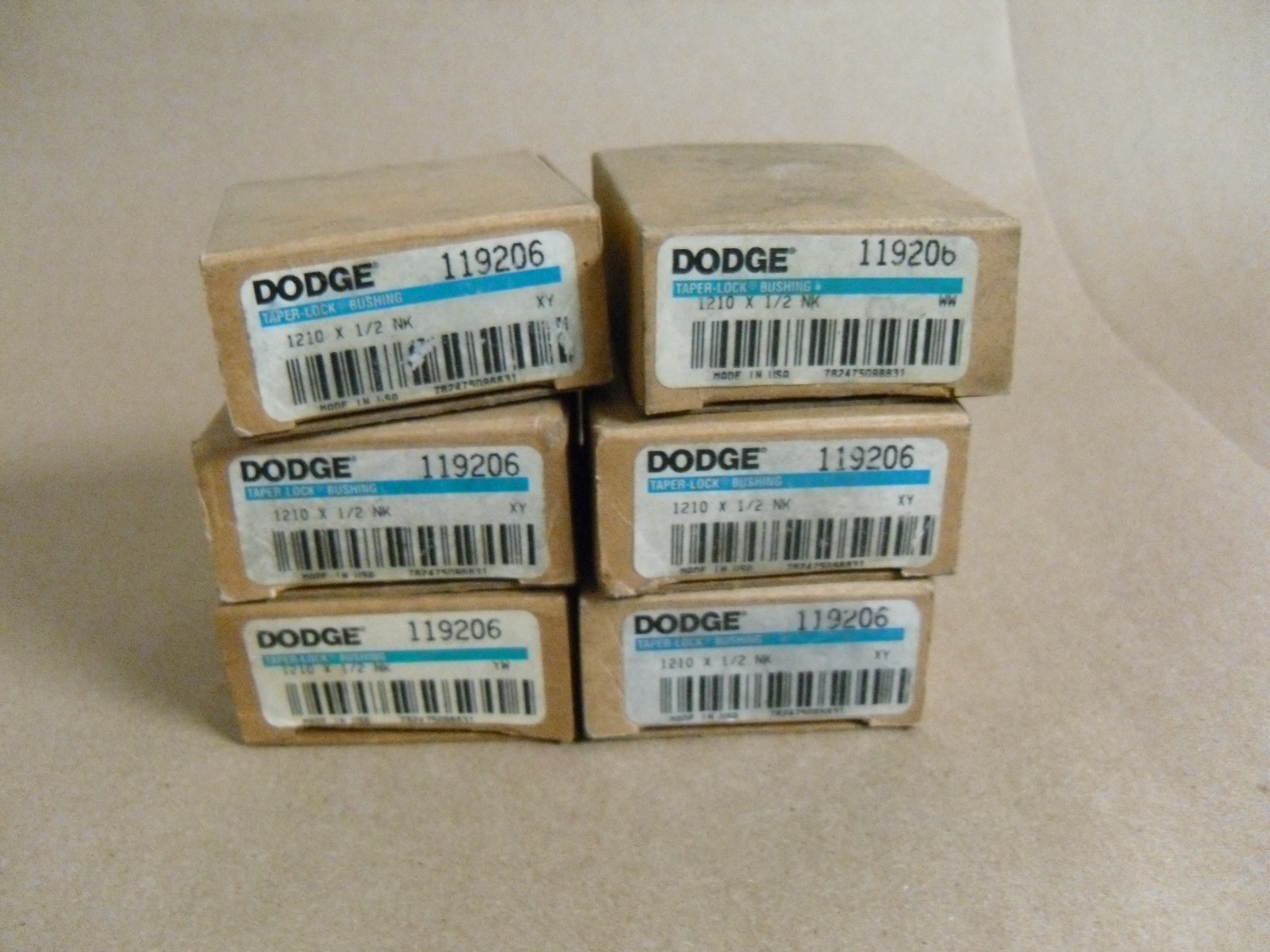 ( LOT OF 6 ) DODGE 1210 X 1/2 TAPER LOCK BUSHING 1/2″ BORE NO KEYWAY NOS