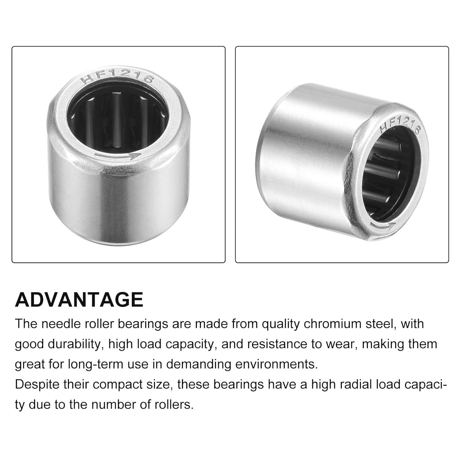 5 Packs HF1216 Needle Roller Bearings 12x18x16mm, Chromium Steel Open End
