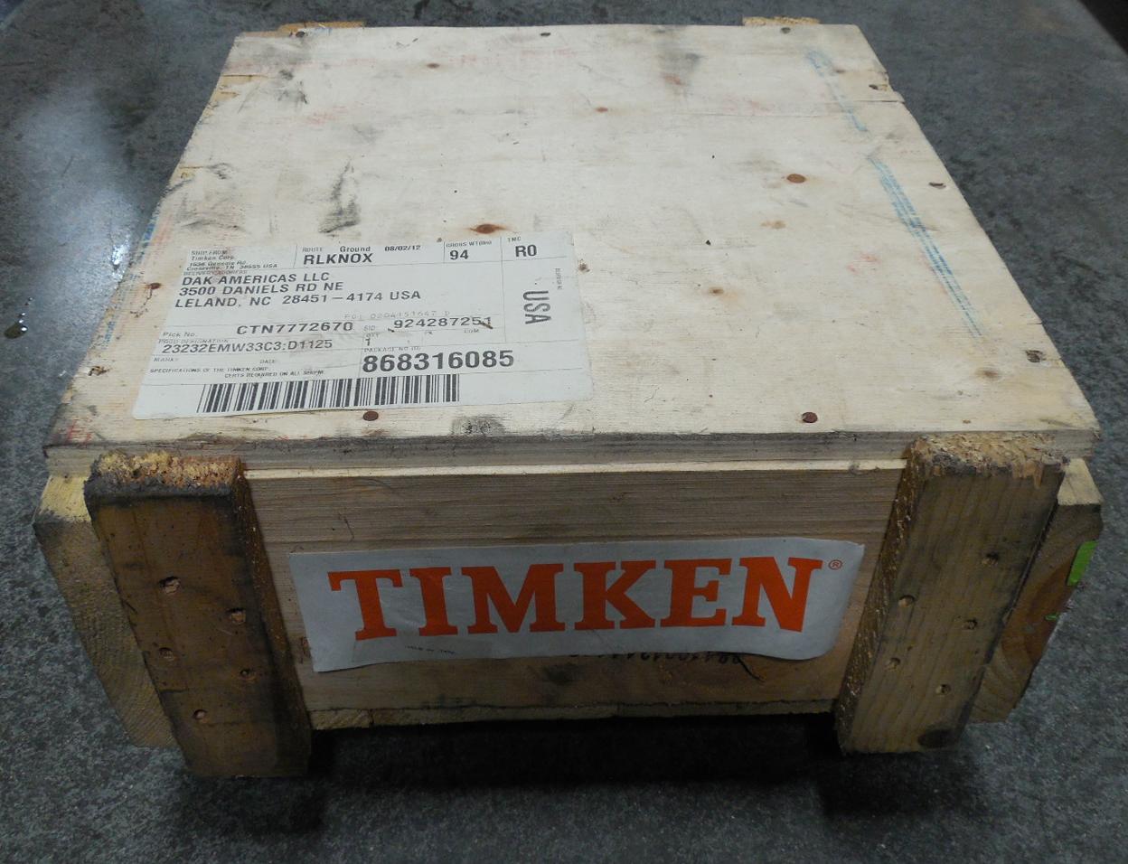 NEW Timken 23232EMW33C3 Spherical Roller Bearing 160 mm Bore 290mm OD Strat Bore