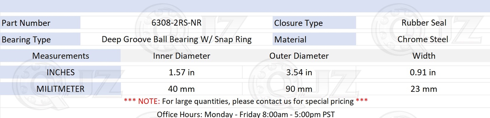 [2-Pack] 6308-OPEN-NR Deep Groove Ball Bearing W/ Snap-Ring [40mm x 90mm x 23mm]