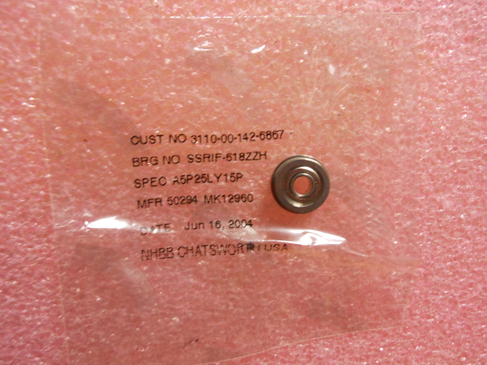 NEW HAMPSHIRE BALL BEARING # SSRIF-618ZZHA5P25LY15 NSN: 3110-00-142-6867
