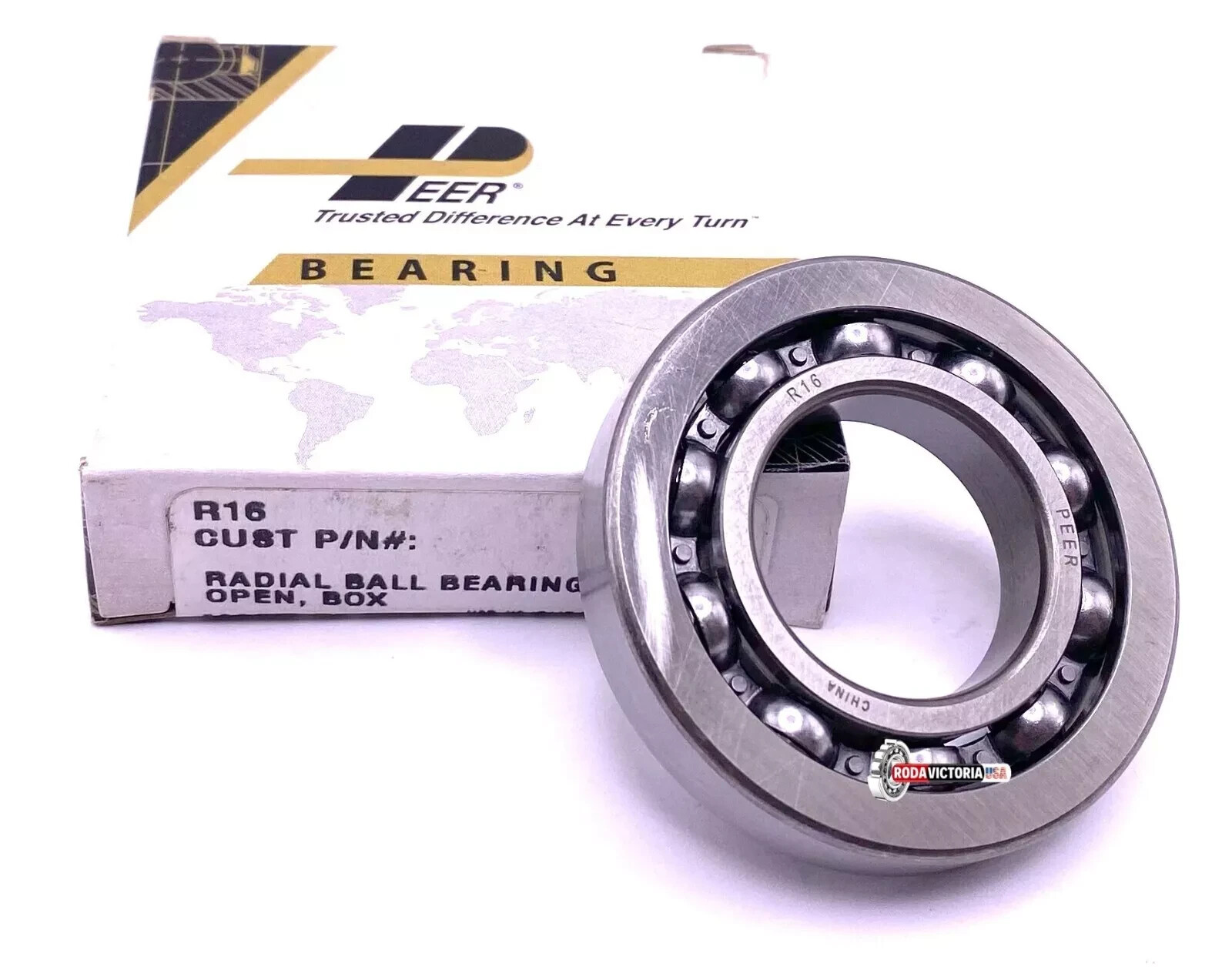 PEER R16 Deep Groove Ball Bearing, Open Type, No Seals EE9 1″ x 2″ x 3/8″