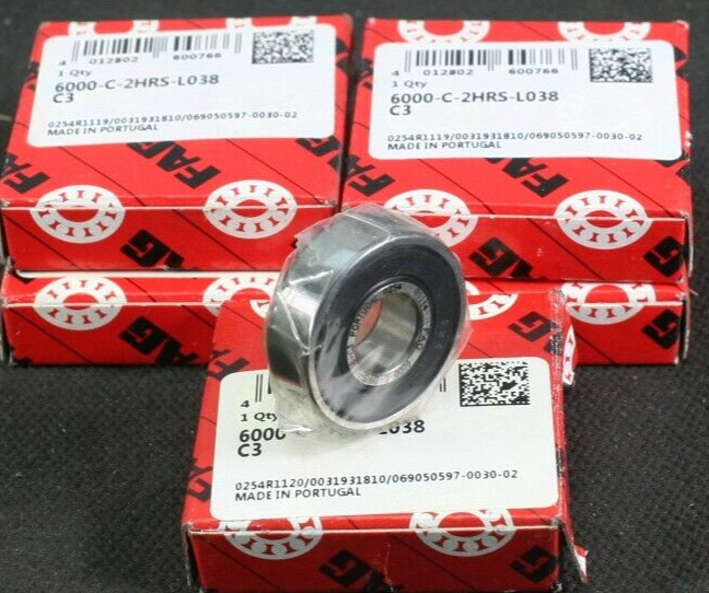 One (1) FAG 6000-C-2HRS-L038-C3 Deep Groove Bearing 10 MM ID Portugal NEW