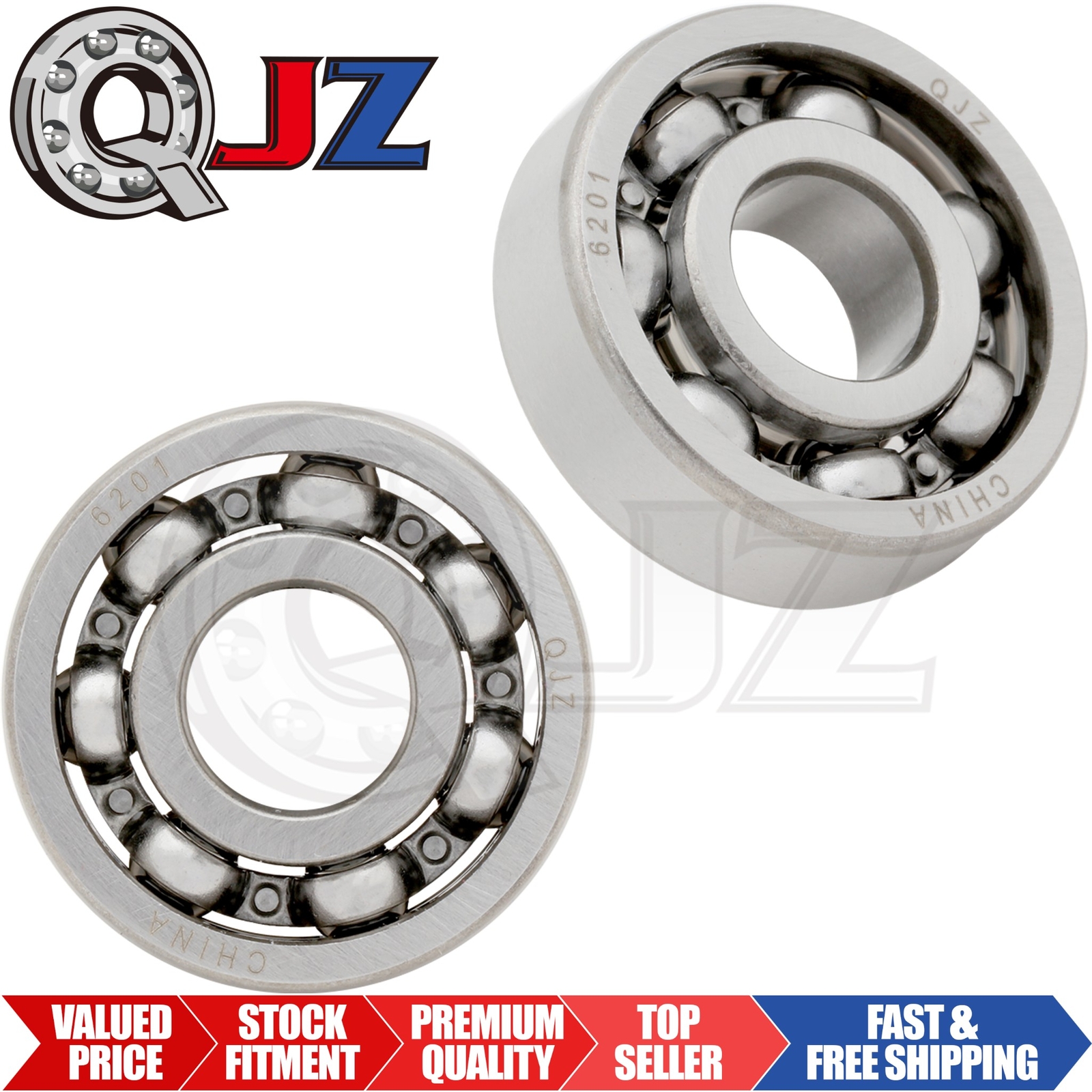 [Qty.2] 6201-OPEN Radial/Deep Groove Ball Bearing [12mm ID x 32mm OD x 10mm W]