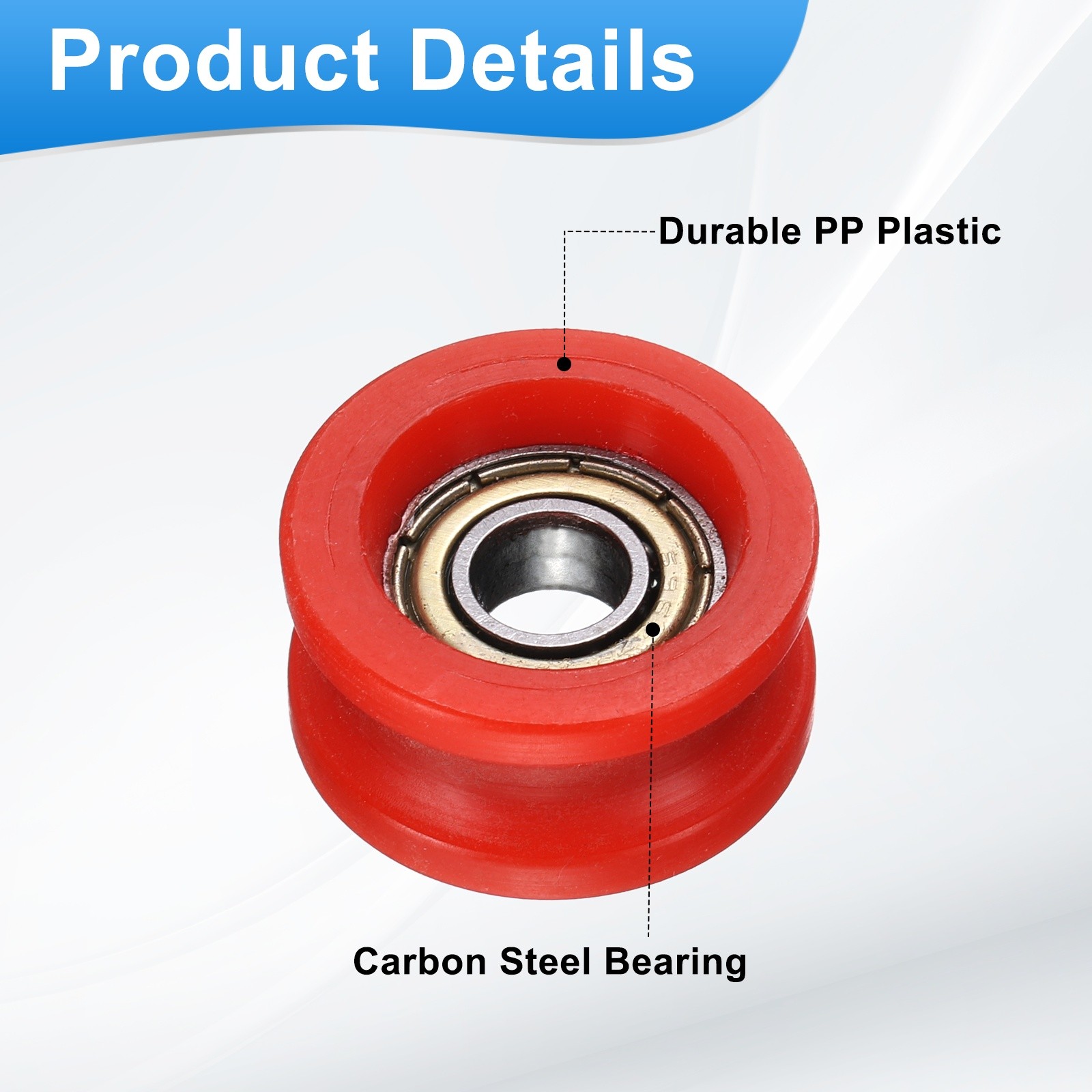 4Pcs Groove Plastic Guide Bearing 6x23x11.4mm Pulley Roller(Red)