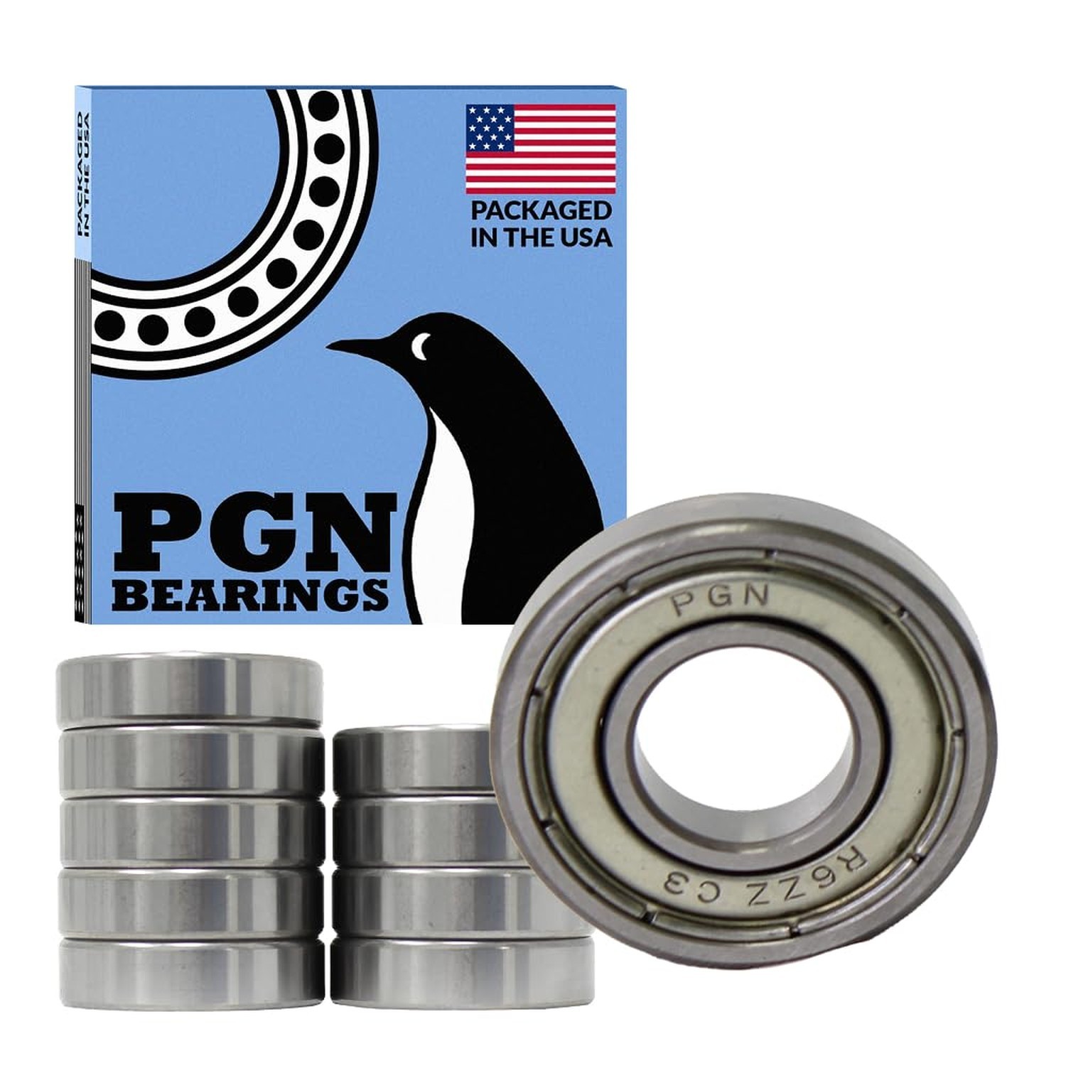 PGN (10 Pack) R6-ZZ Bearing – Lubricated Chrome Steel Sealed Ball Bearing – 3…