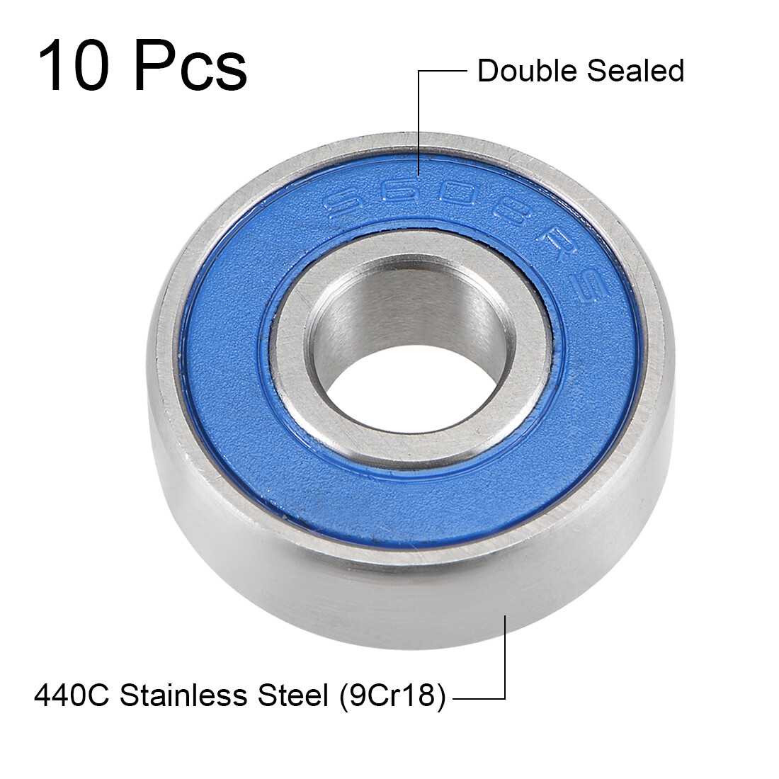 10 Pcs 8x22x7mm Double Sealed Bearing for Industry, Motor S608-2RS