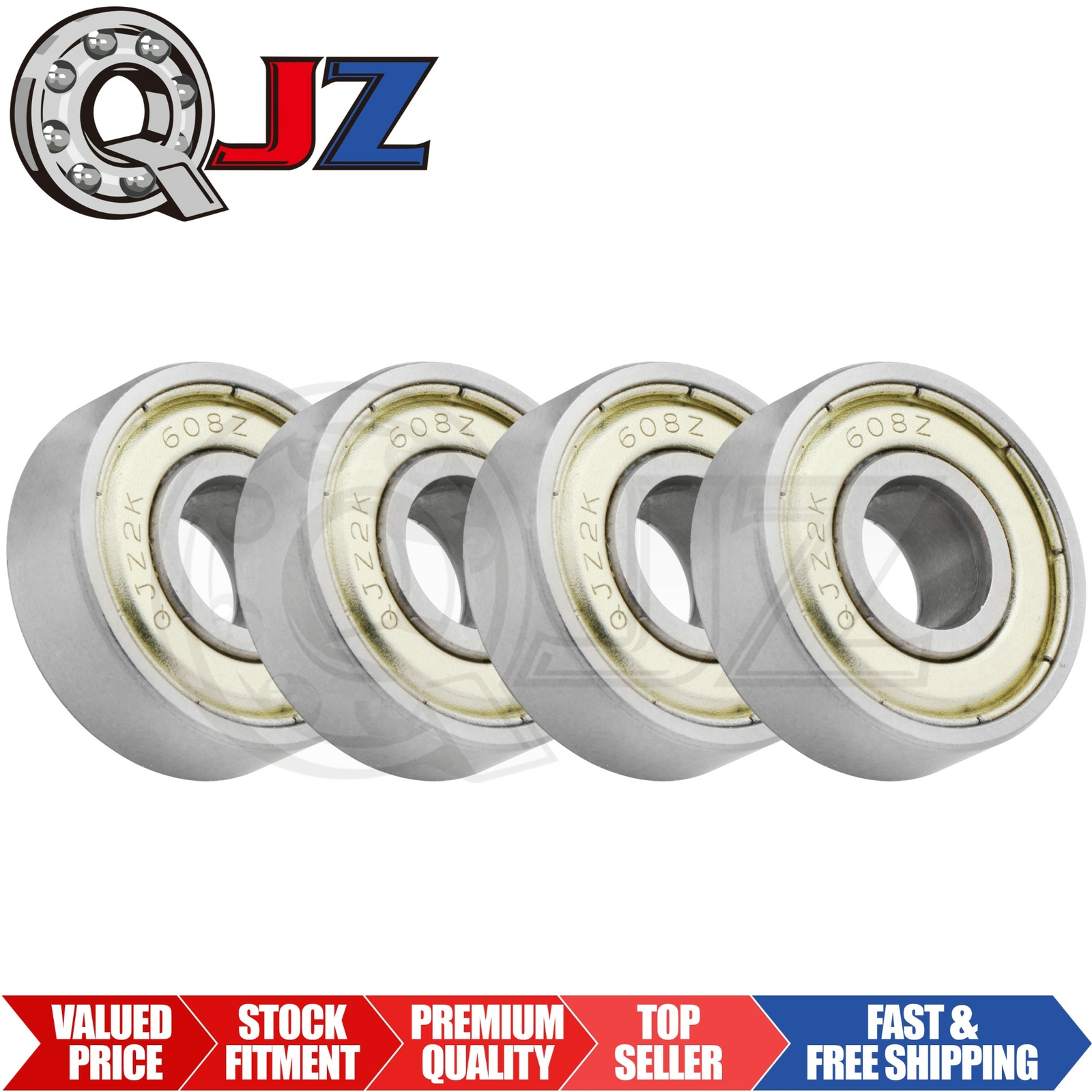 [Qty.4] 608-ZZ Deep Groove Radial Ball Bearing Unit [8mm ID x 22mm OD x 7mm W]