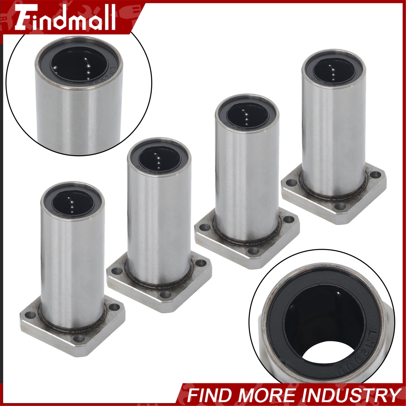 Findmall LMK20LUU 20x32x80mm Linear Bearing Square Flange Steel Cage CNC