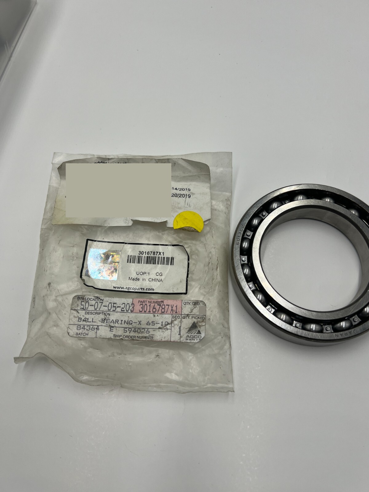 Agco Koyo Deep Groove Ball Bearing 6013C2 65mm ID 100mm OD 3016787X1