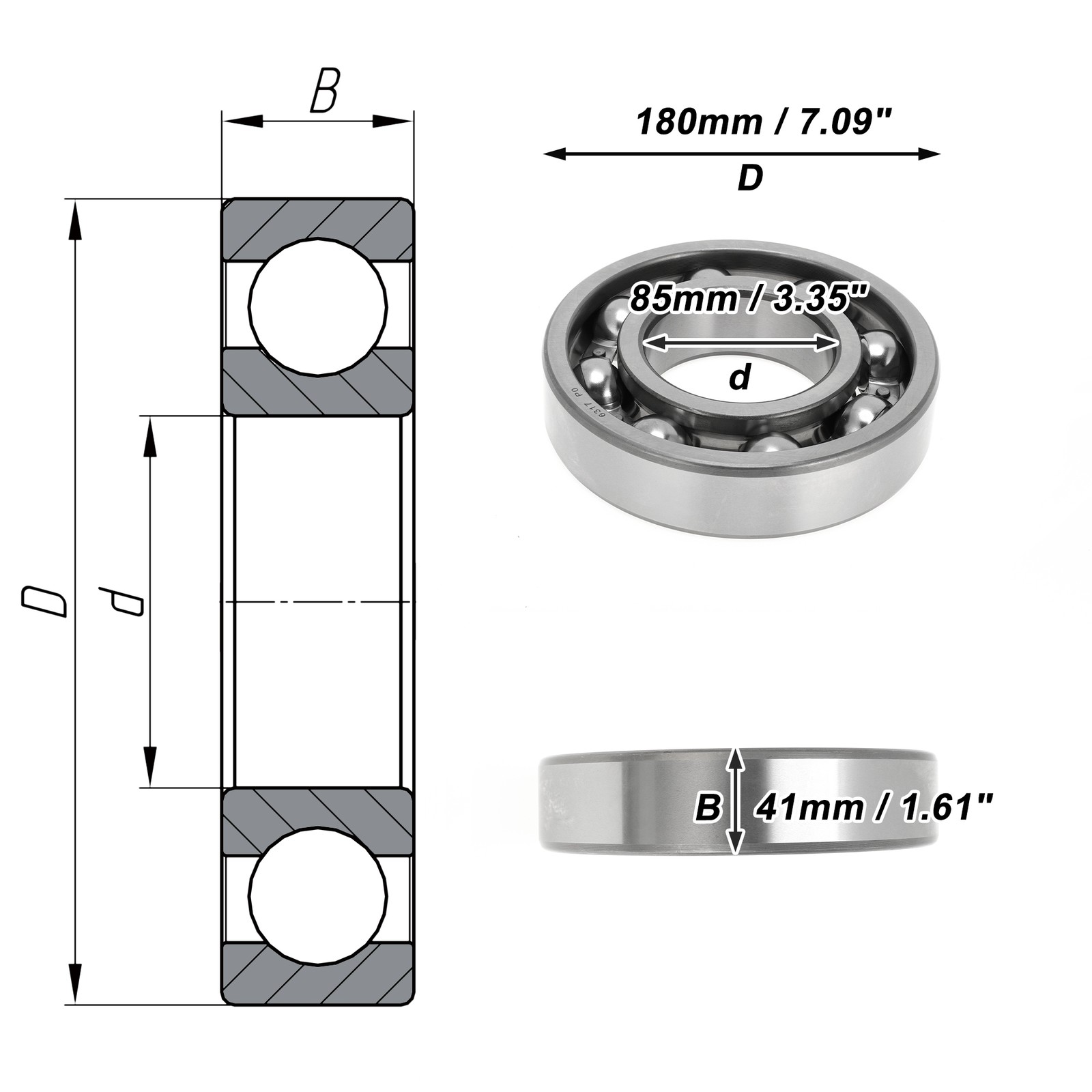 6317 Deep Groove Ball Bearings P0 85x180x41mm 1 Pc Scooter Skateboard Wheel
