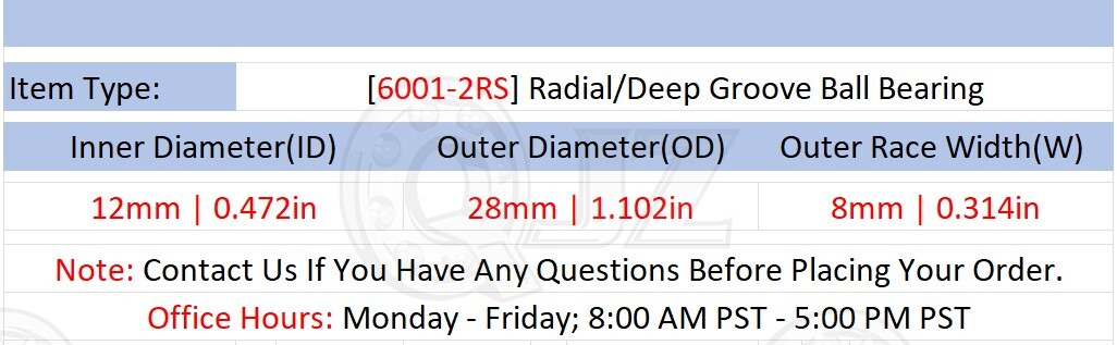 [Qty.4] New 6001-2RS Radial/Deep Groove Ball Bearing [12mm ID x 28mm OD x 8mm W]