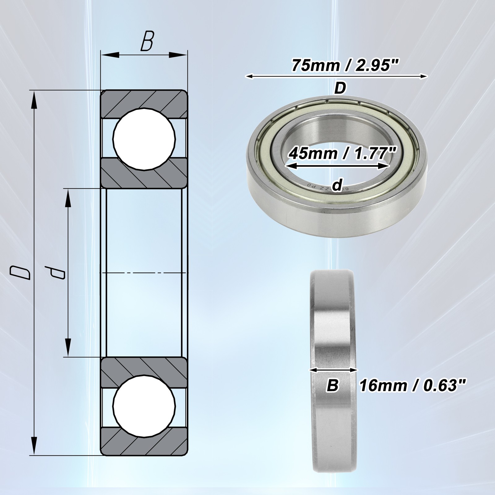 6009ZZ deep throat ball bearings P0 45x75x16mm 1pc scooter wheel