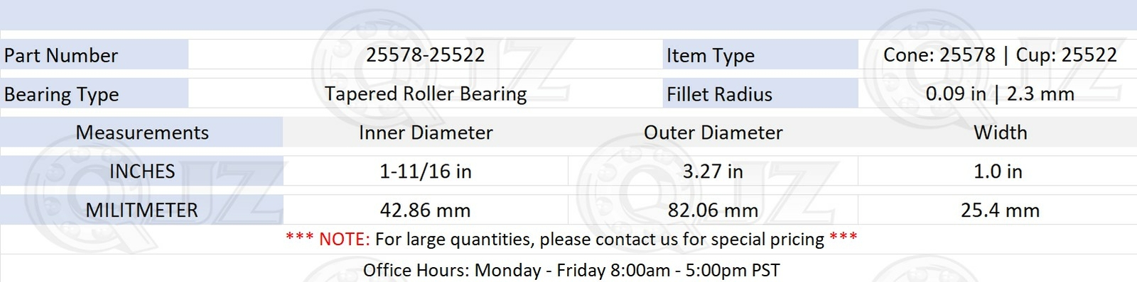 [2-Pack] 25578-25522 Tapered Roller Bearing Set 1-11/16″ x 3.27″ x 1″ (IDxODxW)