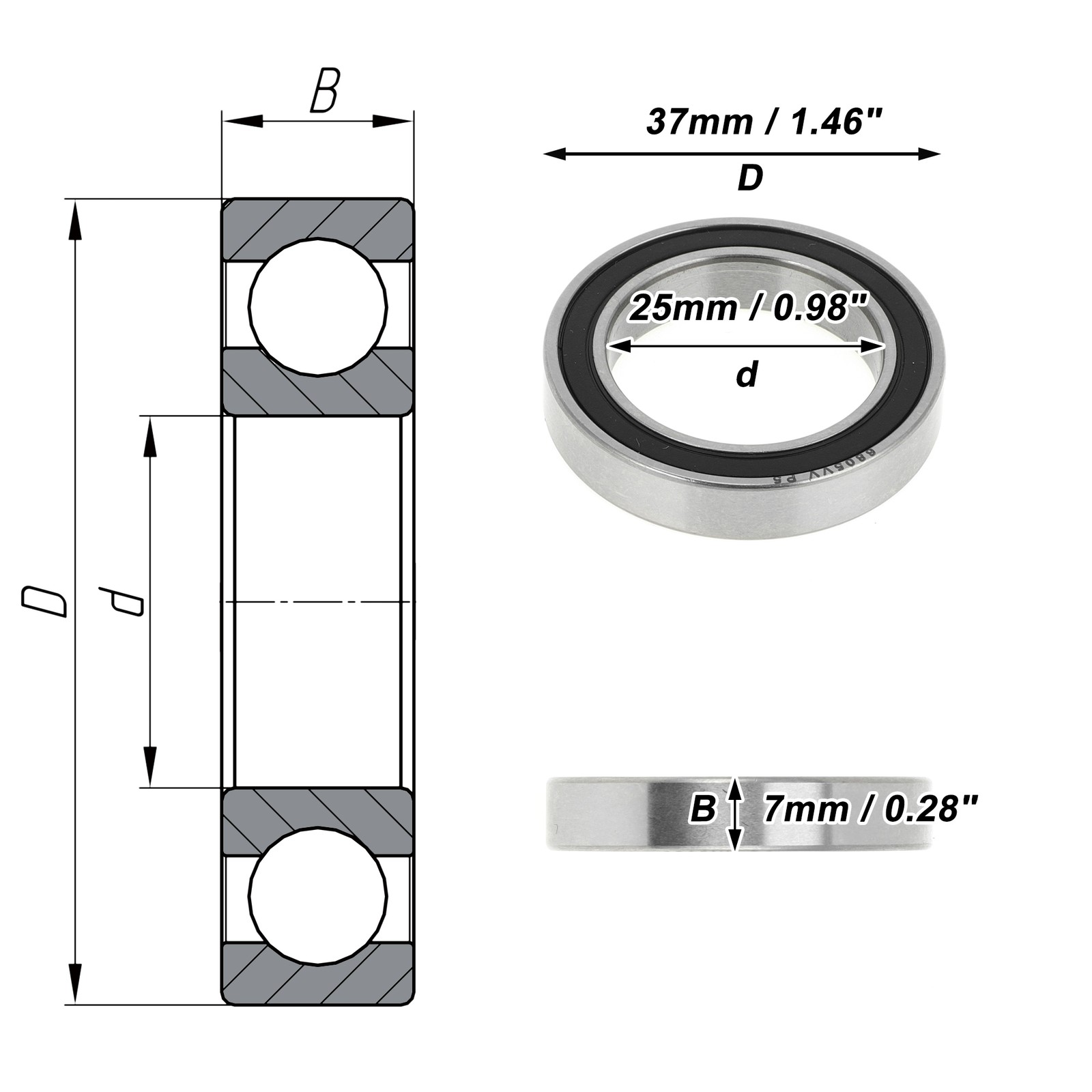 6805VV Deep Groove Ball Bearings P5 25x37x7mm 1 Pc Scooter Skateboard Wheel