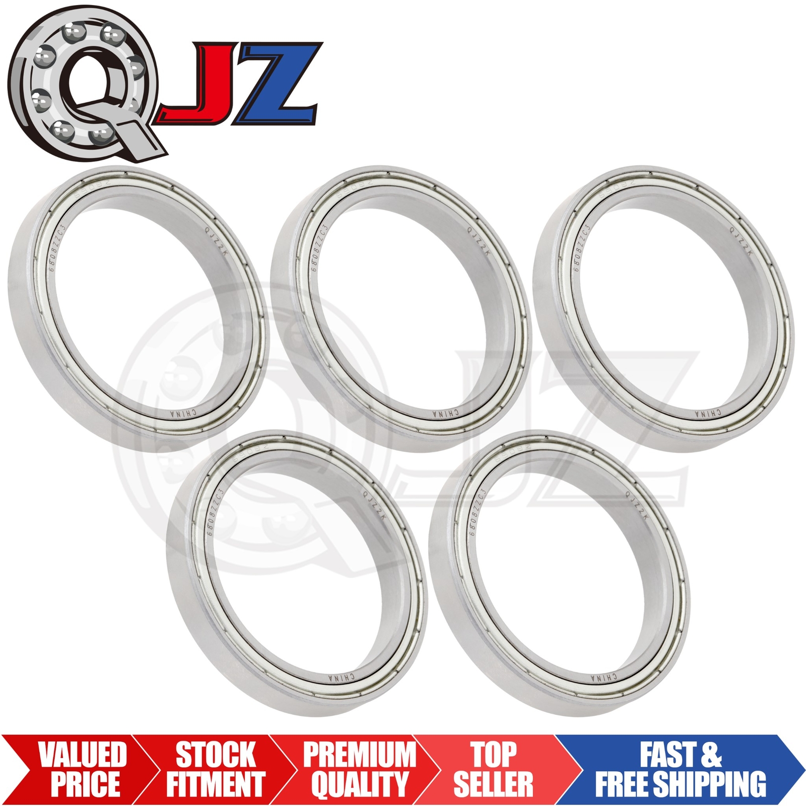 [Qty.5] New 6808-ZZ Radial/Deep Groove Ball Bearing [40mm ID x 52mm OD x 7mm W]