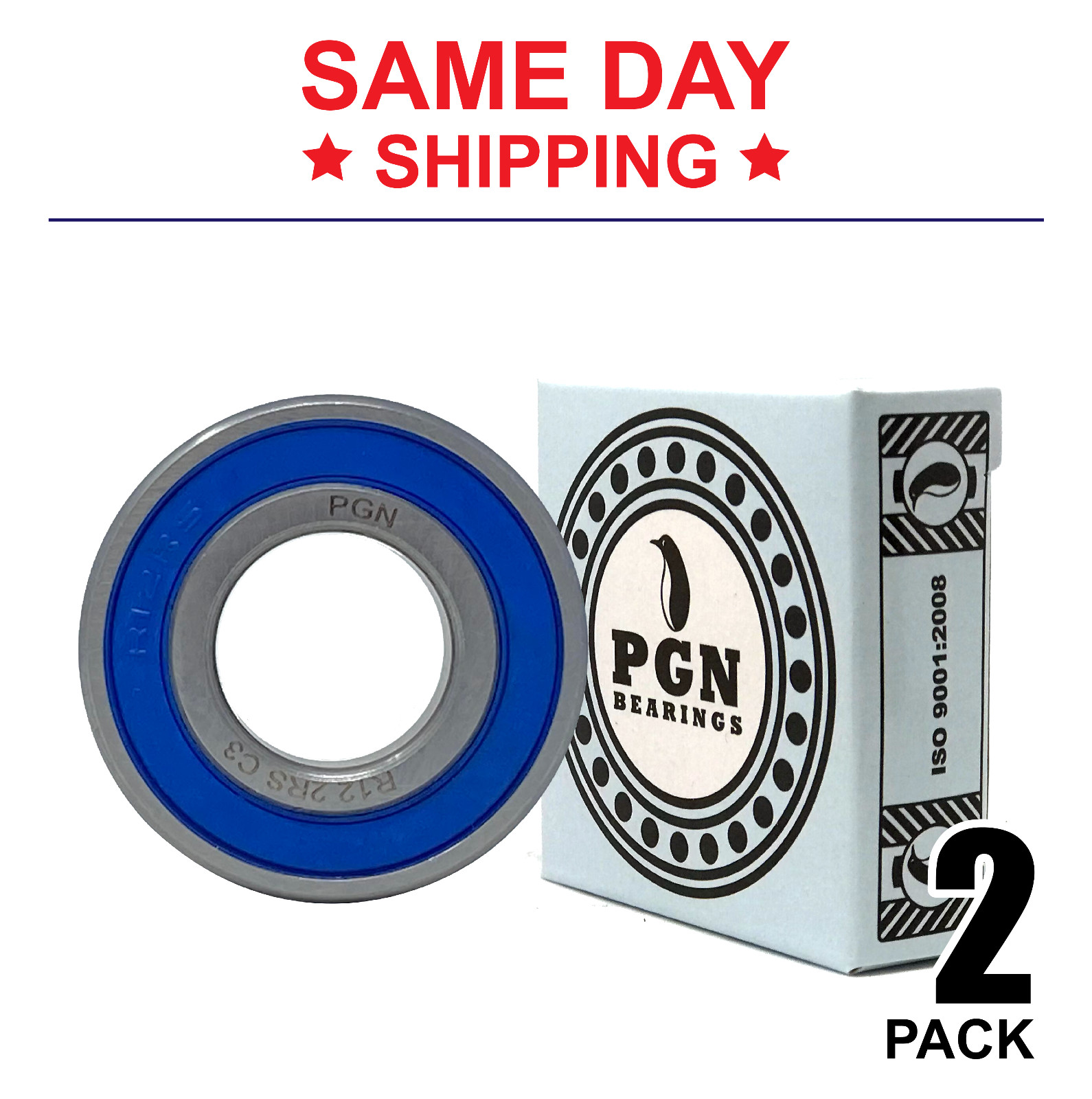 R12-2RS C3 EMQ Premium Sealed Ball Bearing, 3/4″x1-5/8″x7/16″, R12rs (2 QTY)