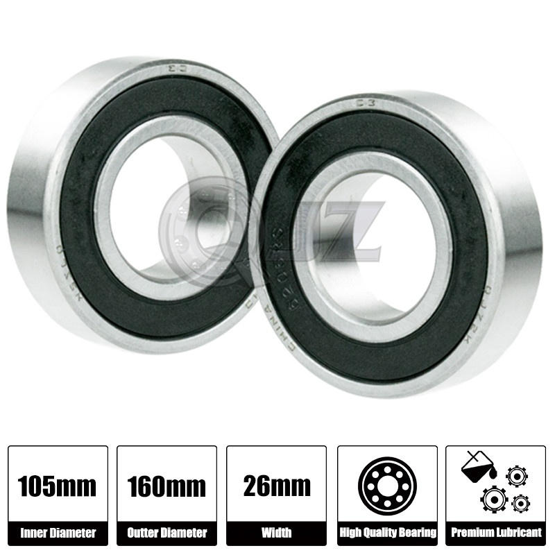 2x 6021-2RS Ball Bearing 105mm x 160mm x 26mm Rubber Seal Premium RS 2RS QJZ