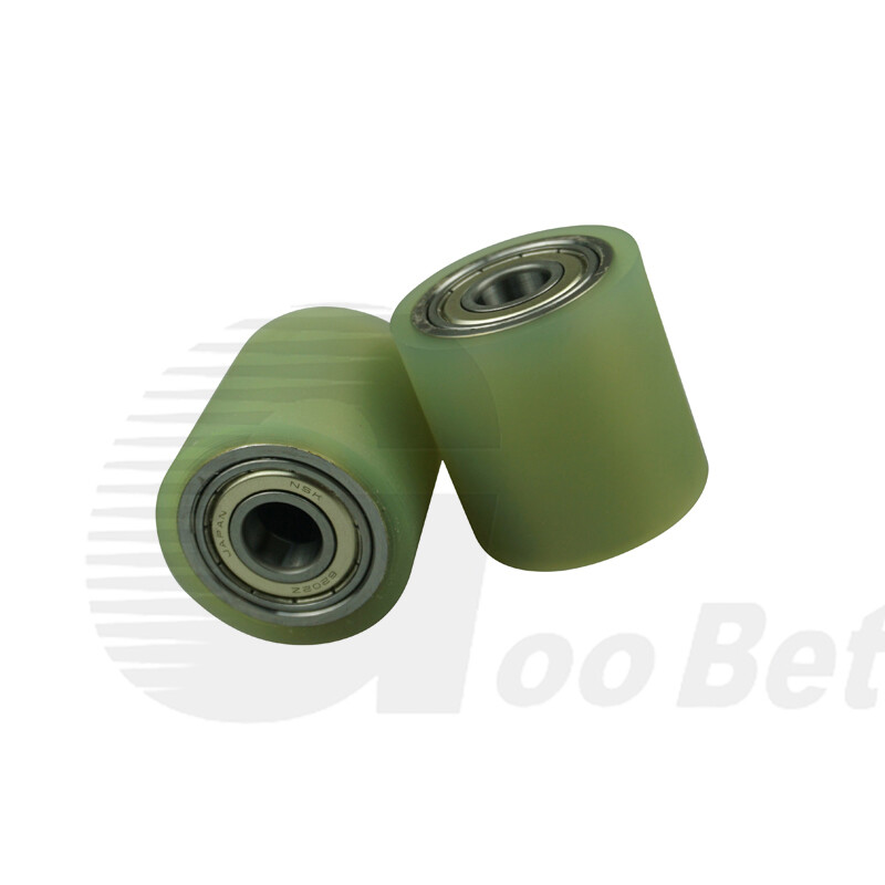 50mm Polyurethane Iron Core Roller Two Bearings PU Flat Belt Idler Guiding Wheel