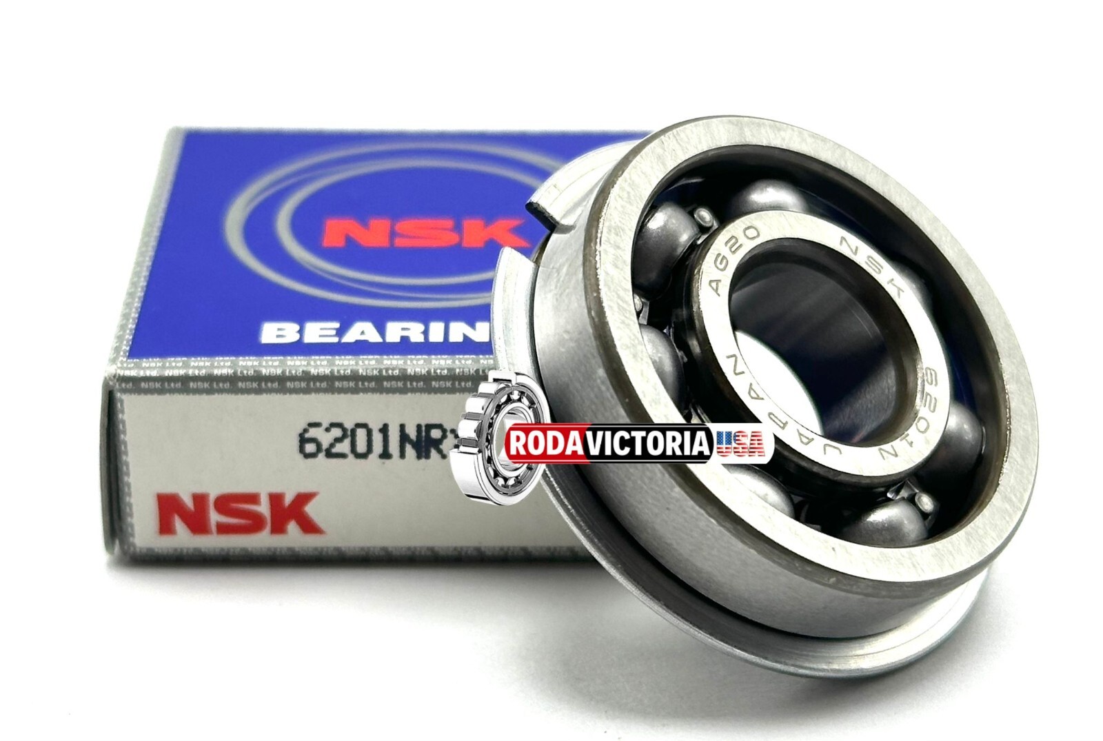 NSK 6201 NR Ball Bearing, Open Type, No Seals + Snap Ring 12x32x10 mm