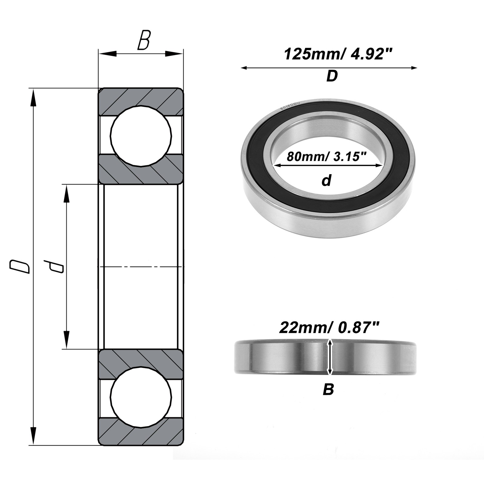 6016DDU Deep Groove Ball Bearings 80x125x22mm 1 Pc Scooter Skateboard Wheel