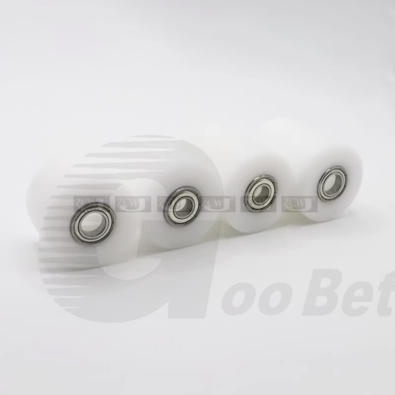 Plastic Roller Two Bearing Coated PP / POM Guiding Wheel Flat Belt Idler Various