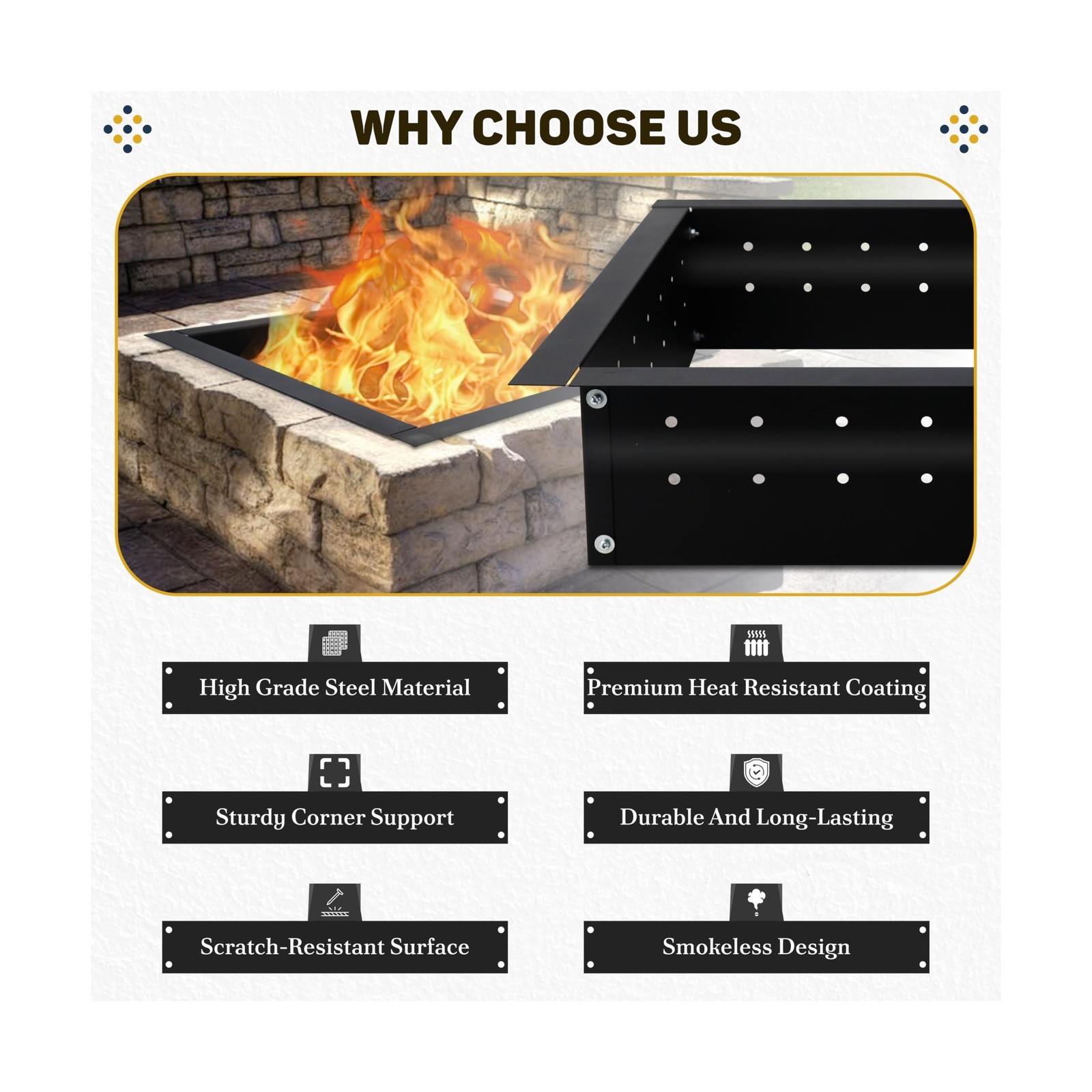 Square Smokeless Fire Pit Insert 29 Inch Carbon Steel Outdoor