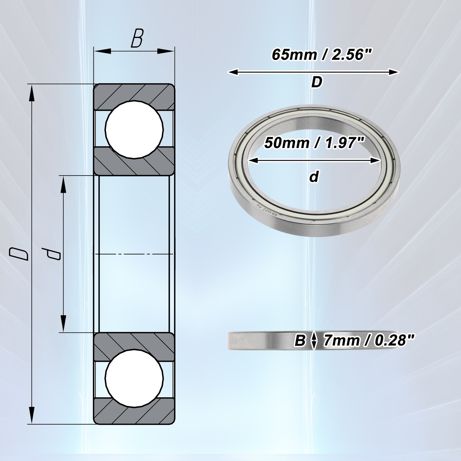 6810ZZ P4 50x65x7mm Deep Throat Bearings 1Pcs for Scooter/Skateboard