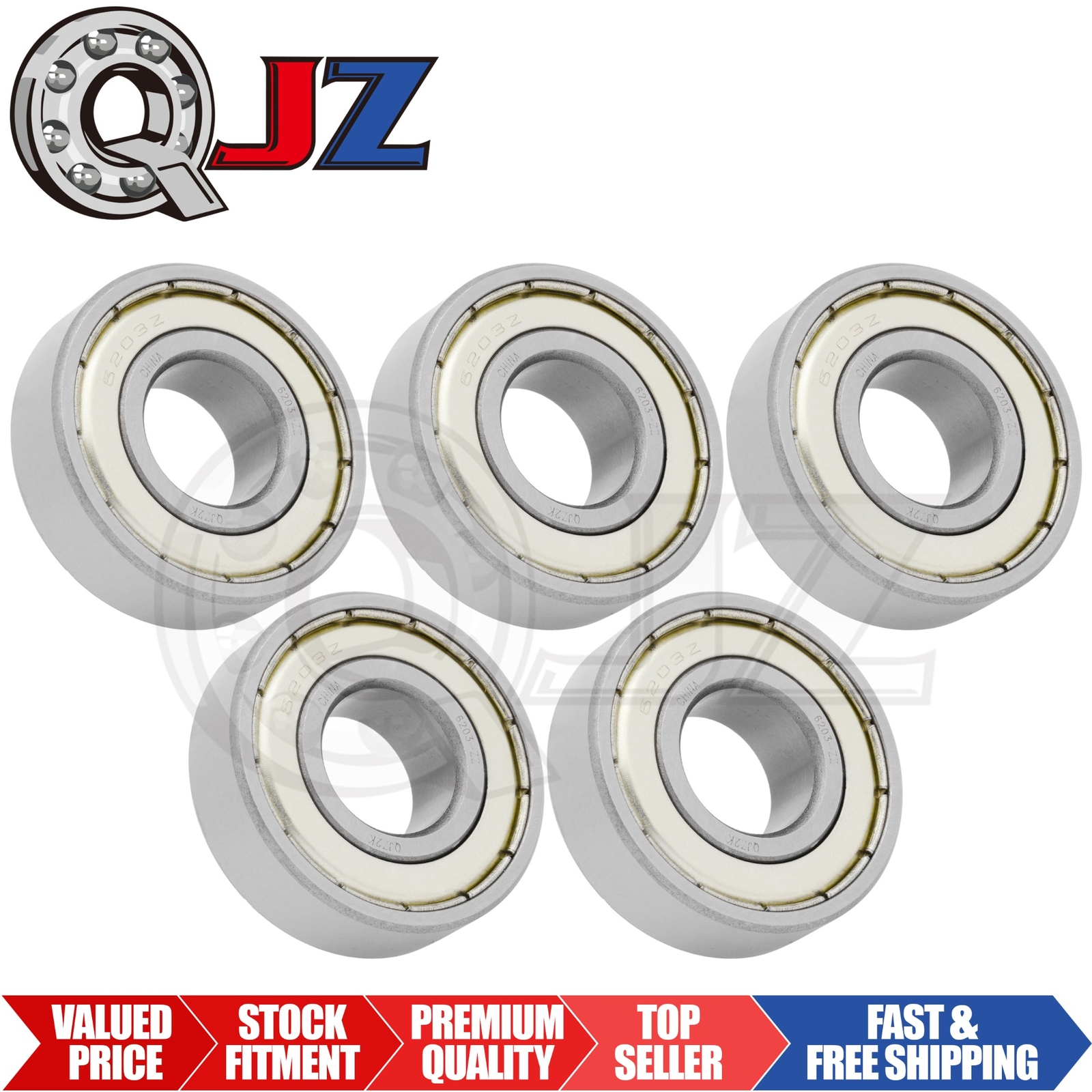 [Qty.5] 6203-ZZ New Radial/Deep Groove Ball Bearing [17mm ID x 40mm OD x 12mm W]
