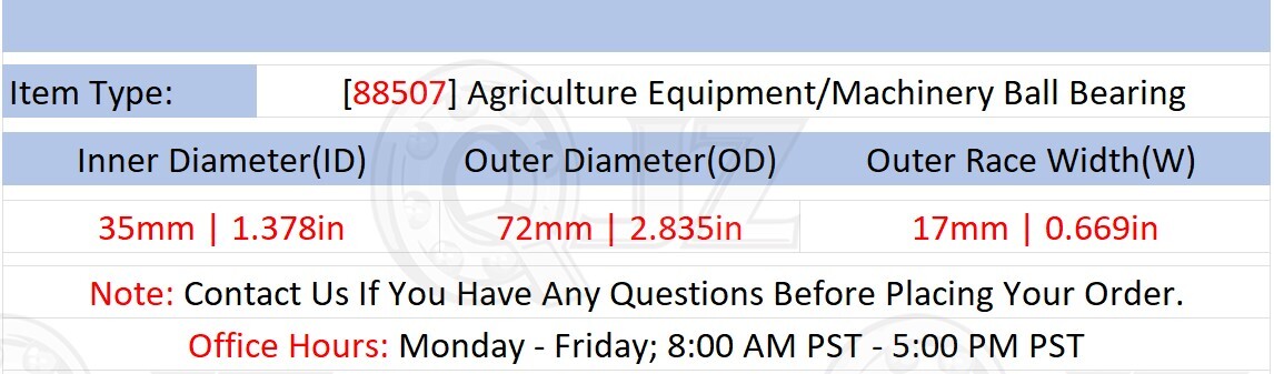 [Qty.4] 88507 Agricultural Equipment Ball Bearing [35mm ID x 72mm OD x 17mm W]