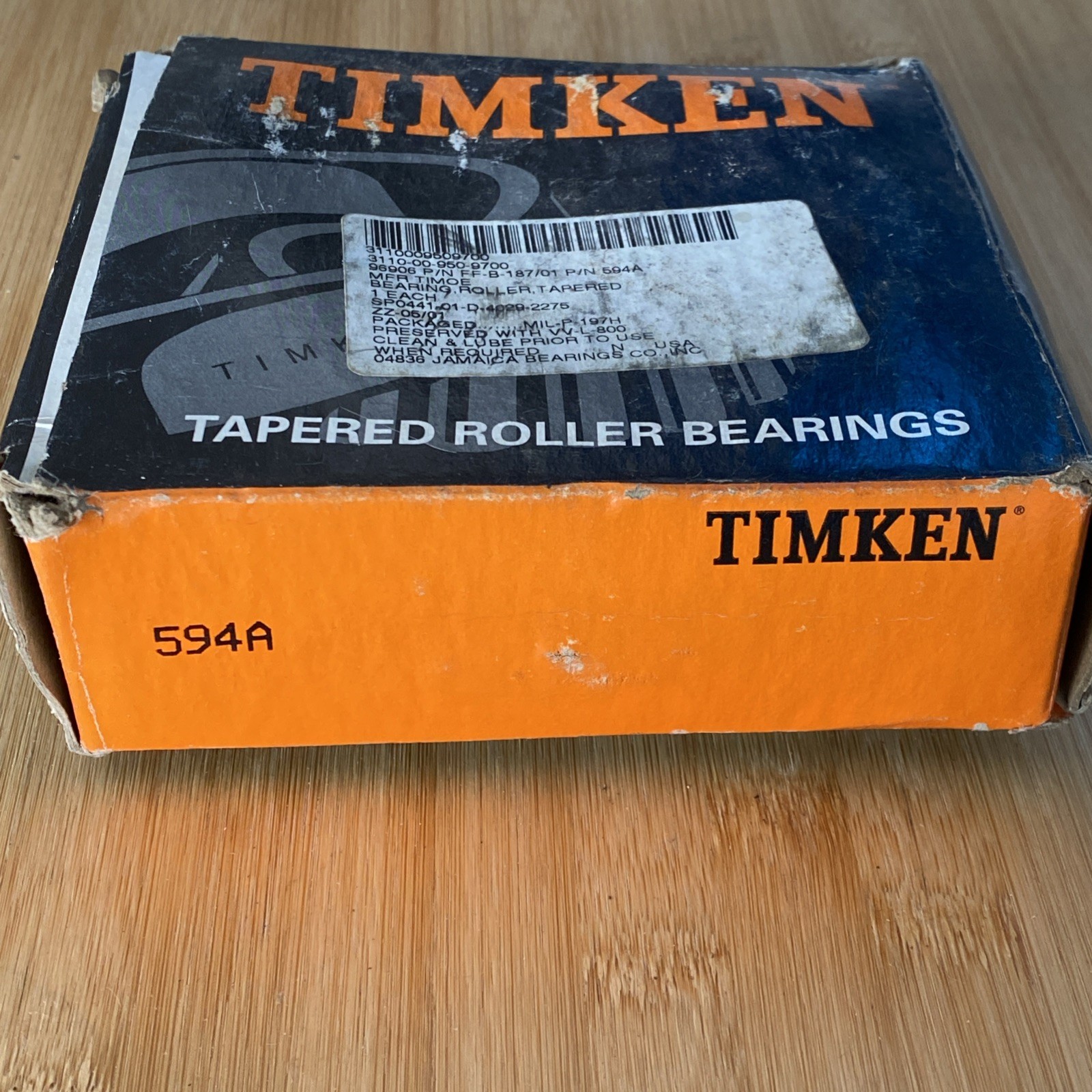 Timken 594A Tapered Roller Bearing – NOS – New Bearing – Damaged Box