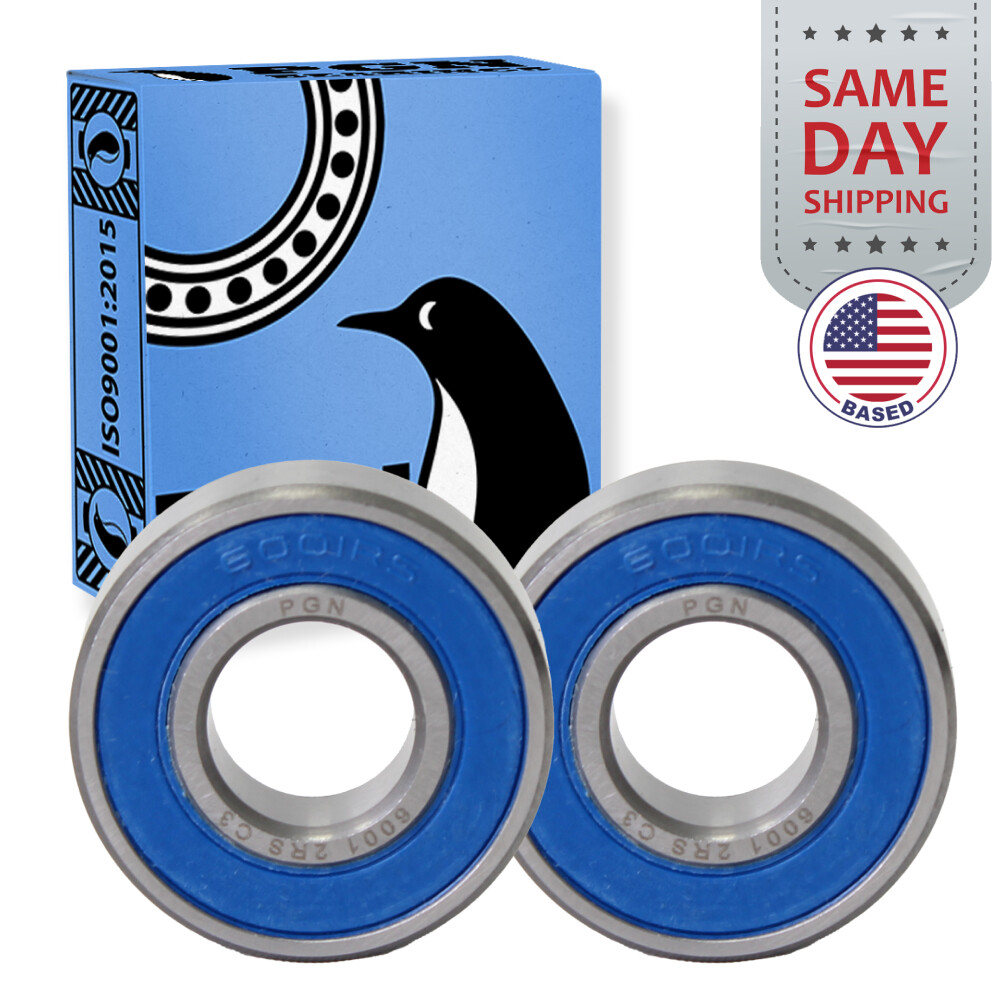 (2) 6001-2RS Premium Rubber Seal Ball Bearing C3 EMQ, 12x28x8, 6001 2RS 6001rs