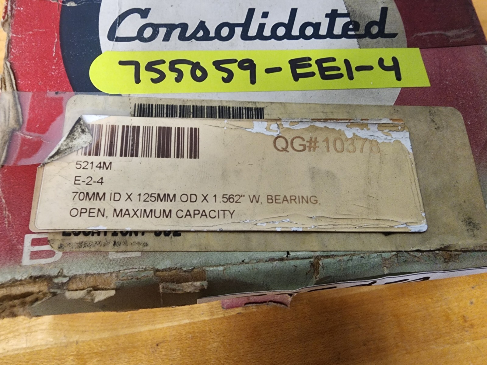Consolidated Double Row Ball Bearing, 5214, 70MM ID X 125MM OD X 1.562″ Width