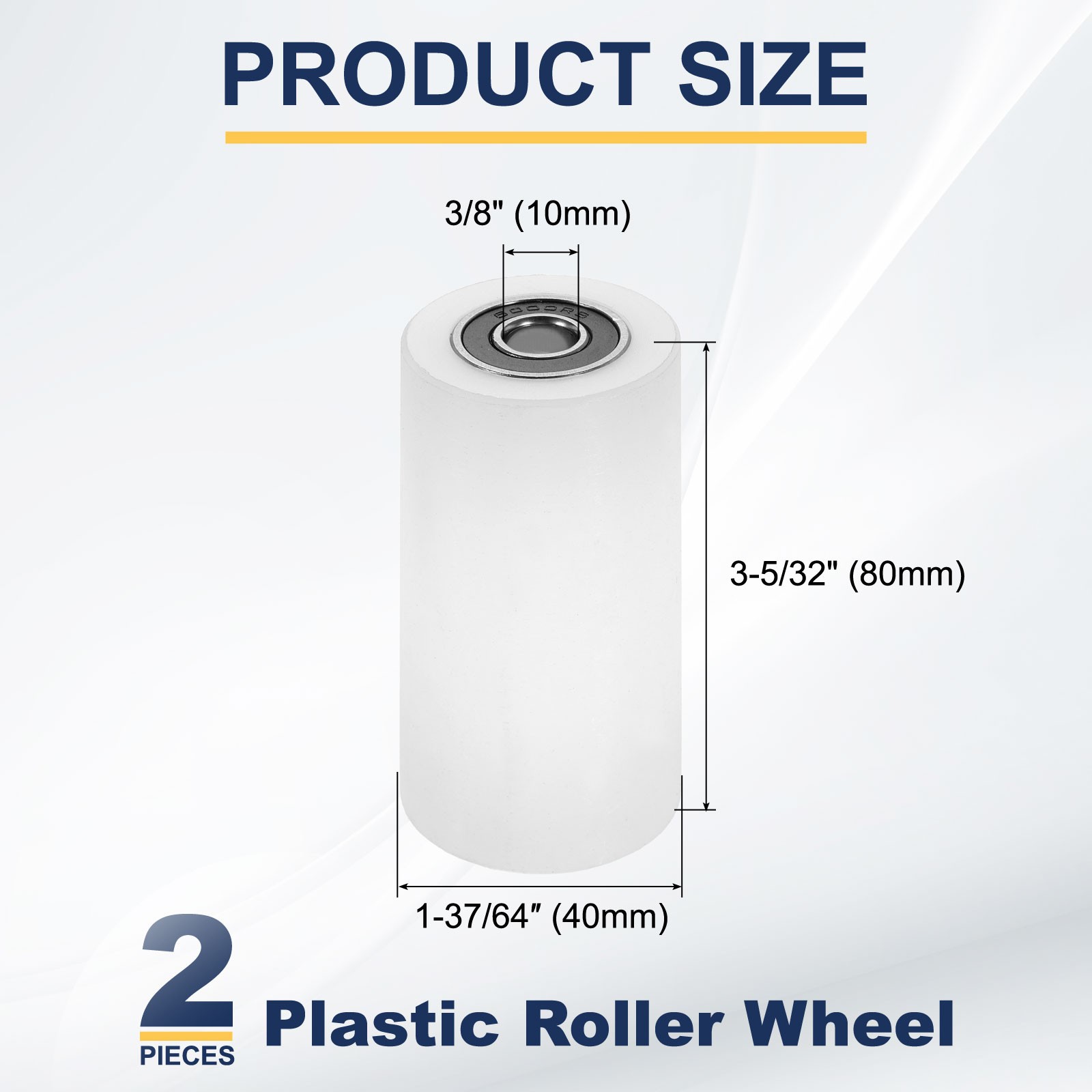 2Pcs Plastic Roller Wheel with Bearing, 3/8″x1-37/64″x3-5/32″ Bearing Pulley