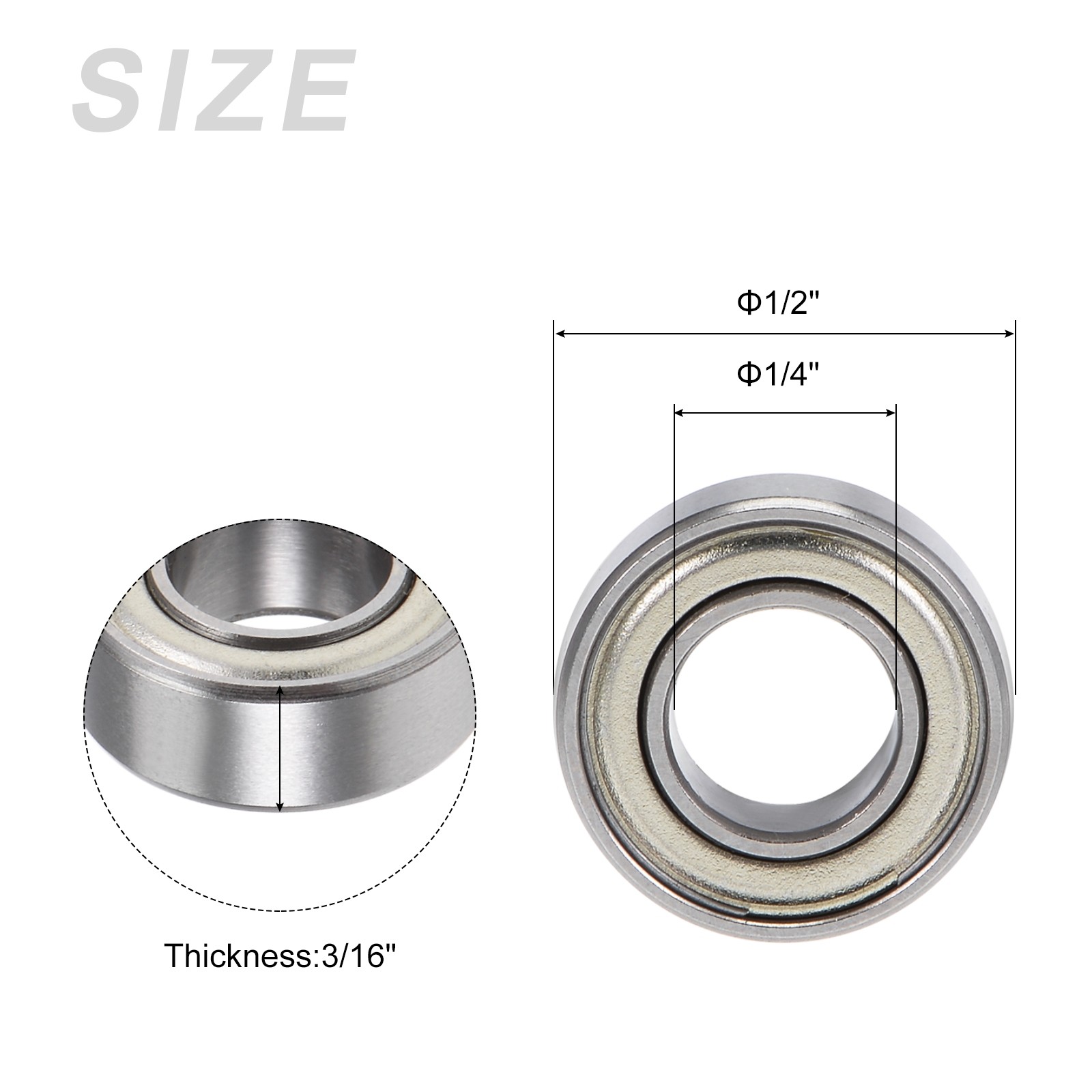 Bearings (R188ZZ, 1/4×1/2×3/16″) 10Pcs, Chromium Steel Double Shielded