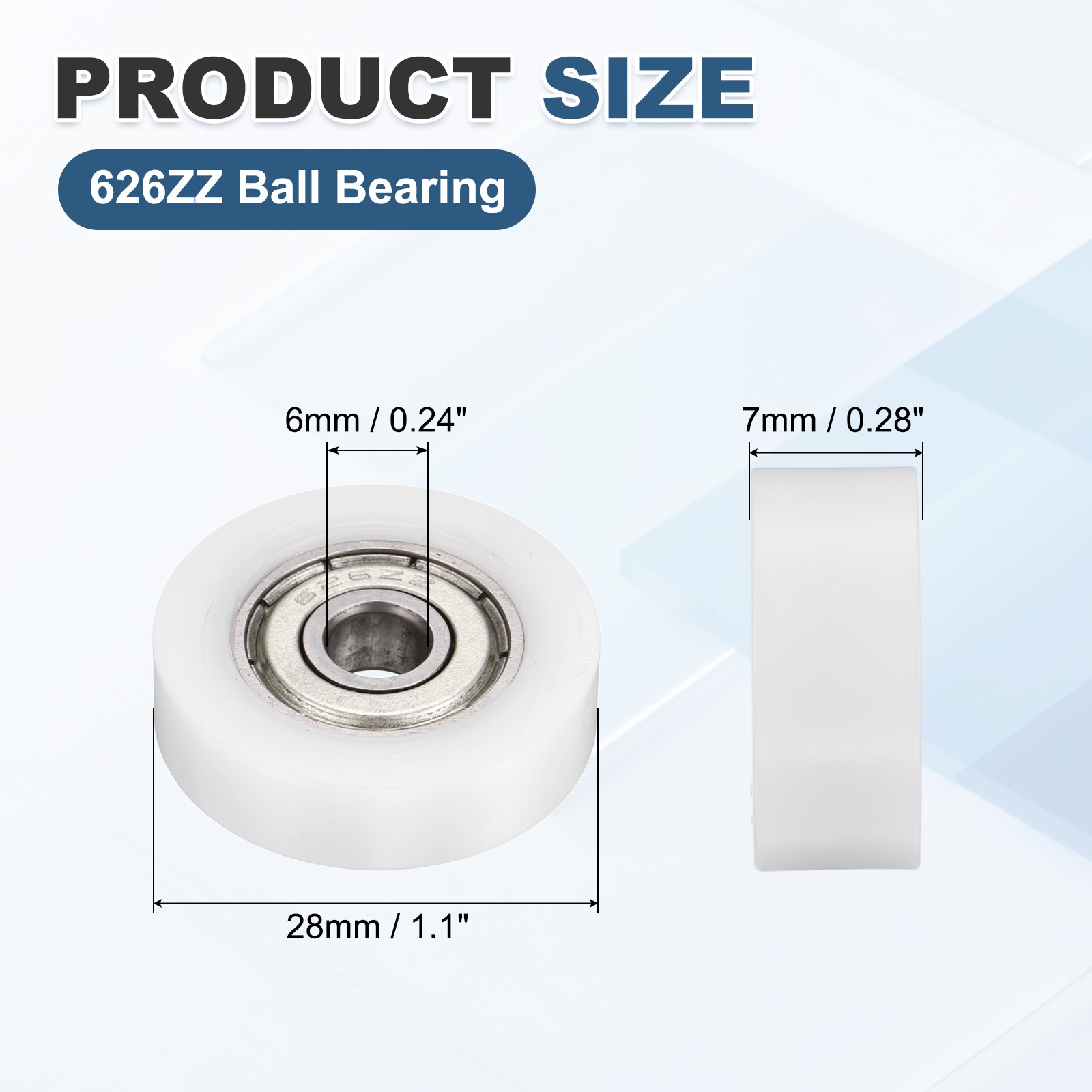 10Pcs 626ZZ Ball Bearing 6x28x7mm Double Metal Shielded Chrome Steel, White