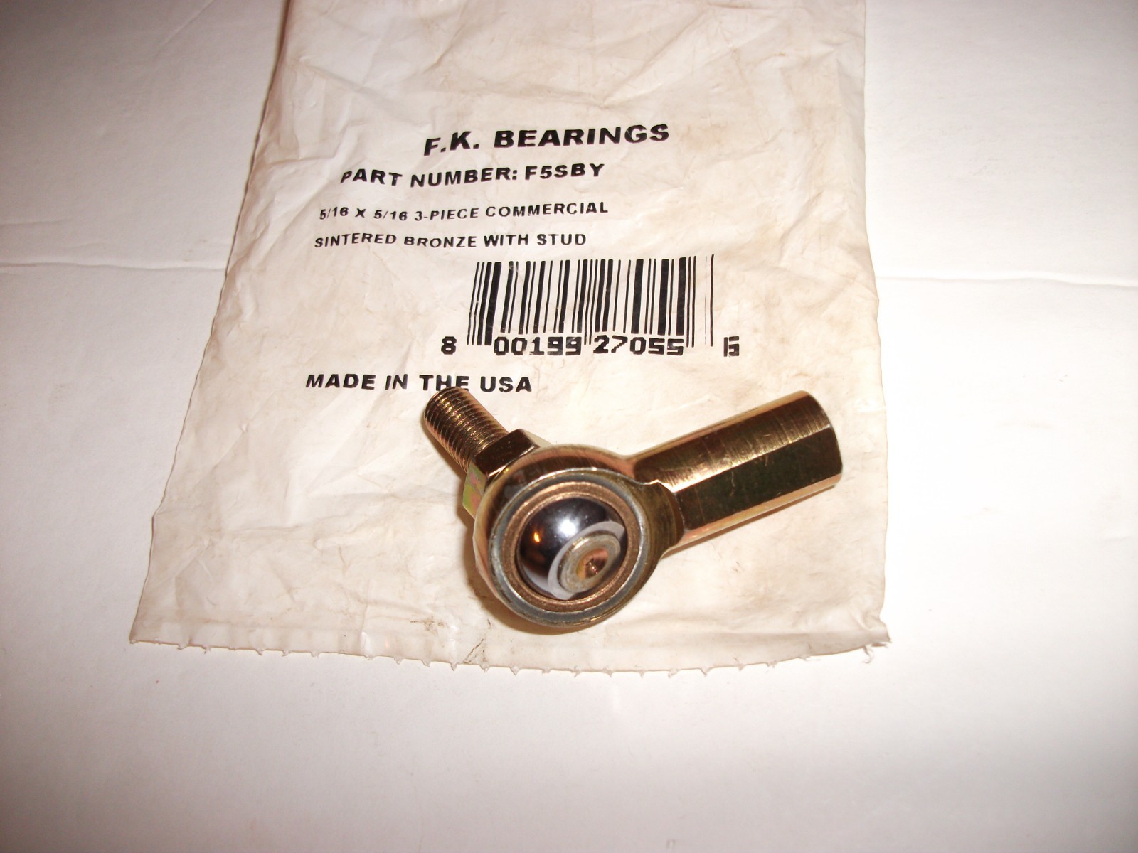 F.K. Bearings #F5SBY 5/16 x 5/16 Sintered Bronze with Stud Rod End ~ NIP