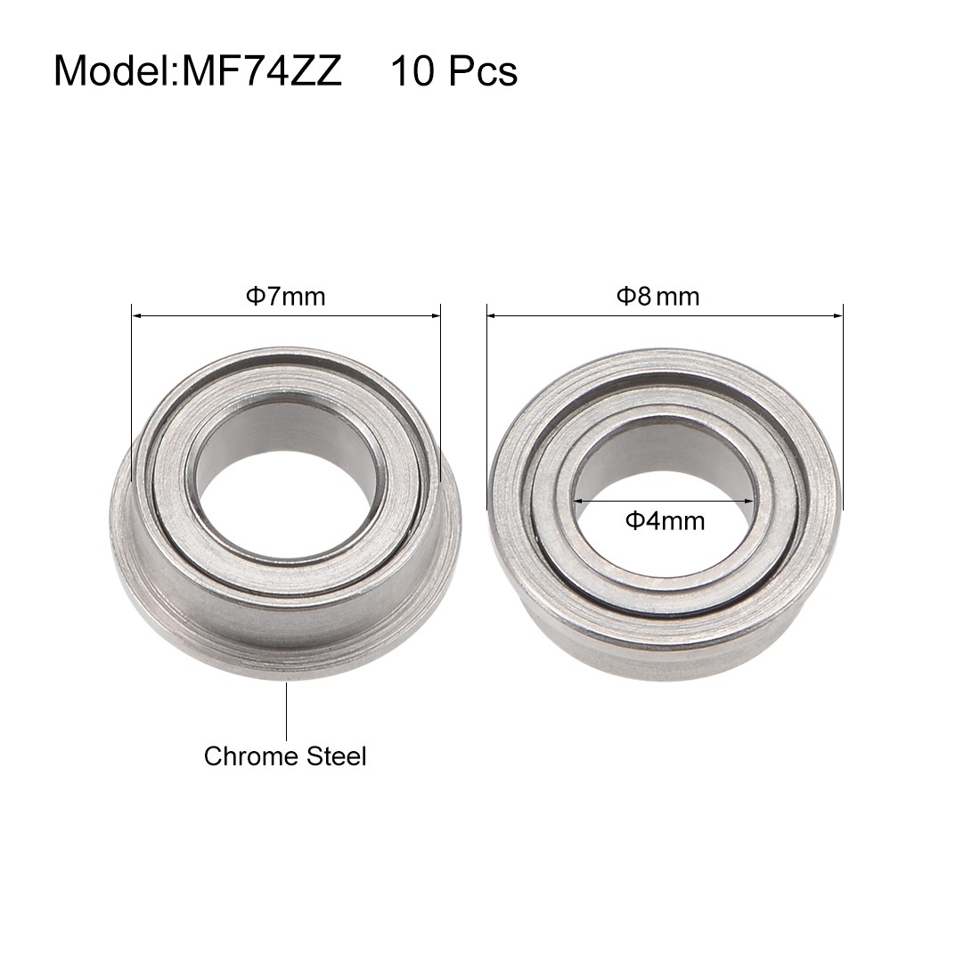 10PCS MF74ZZ Flange Ball Bearing 4mmx7mmx2.5mm Shielded Chrome Bearings