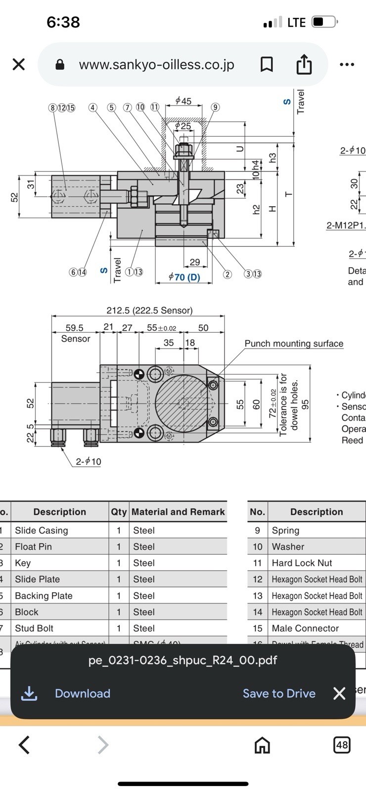 Sankyo Oilless Industry Removable punch retainer SHPUG70-L-Lhc. Ssd-l-40-30-n.