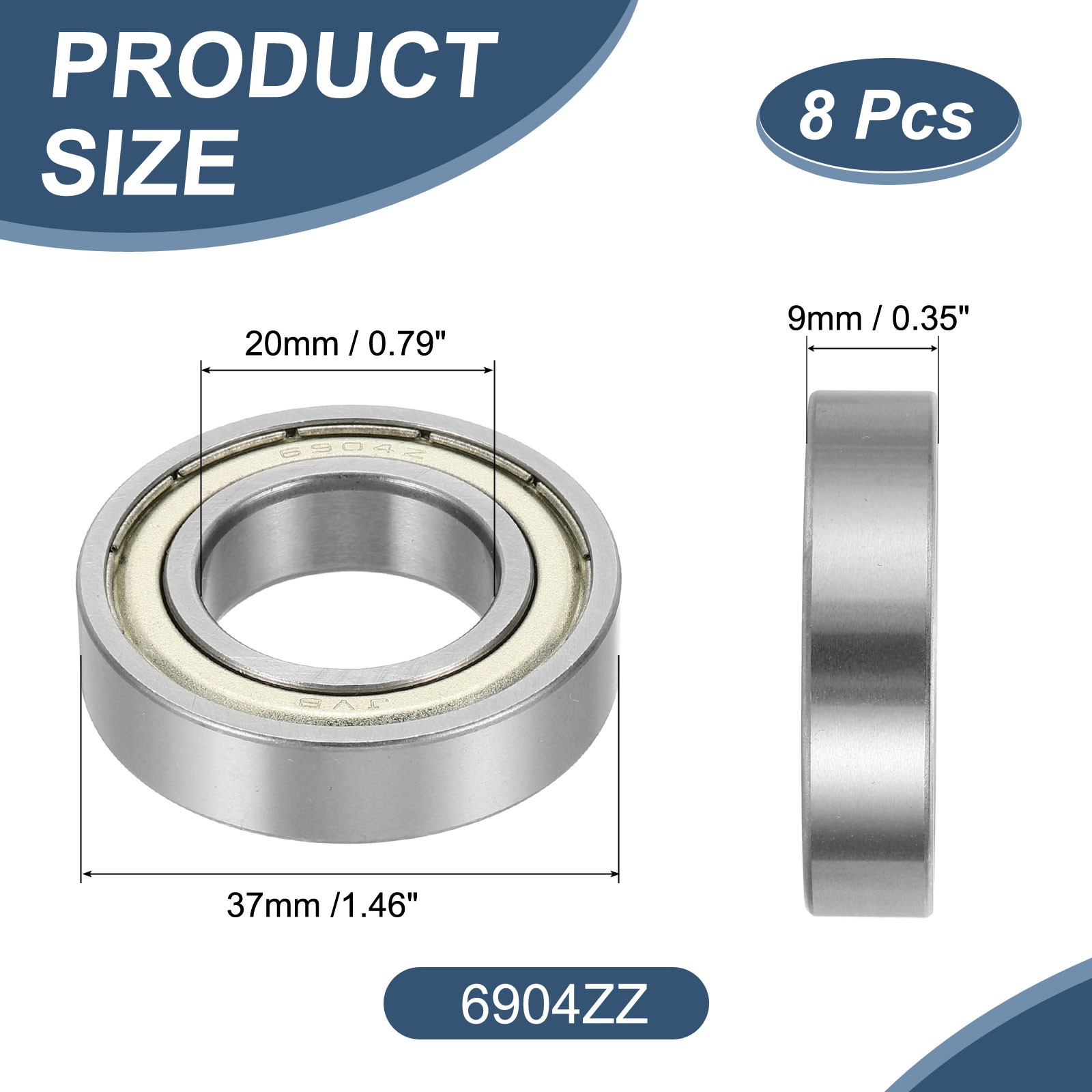 8 Pack 20 x 37 x 9mm 6904ZZ Deep Groove Ball Bearings ABEC5