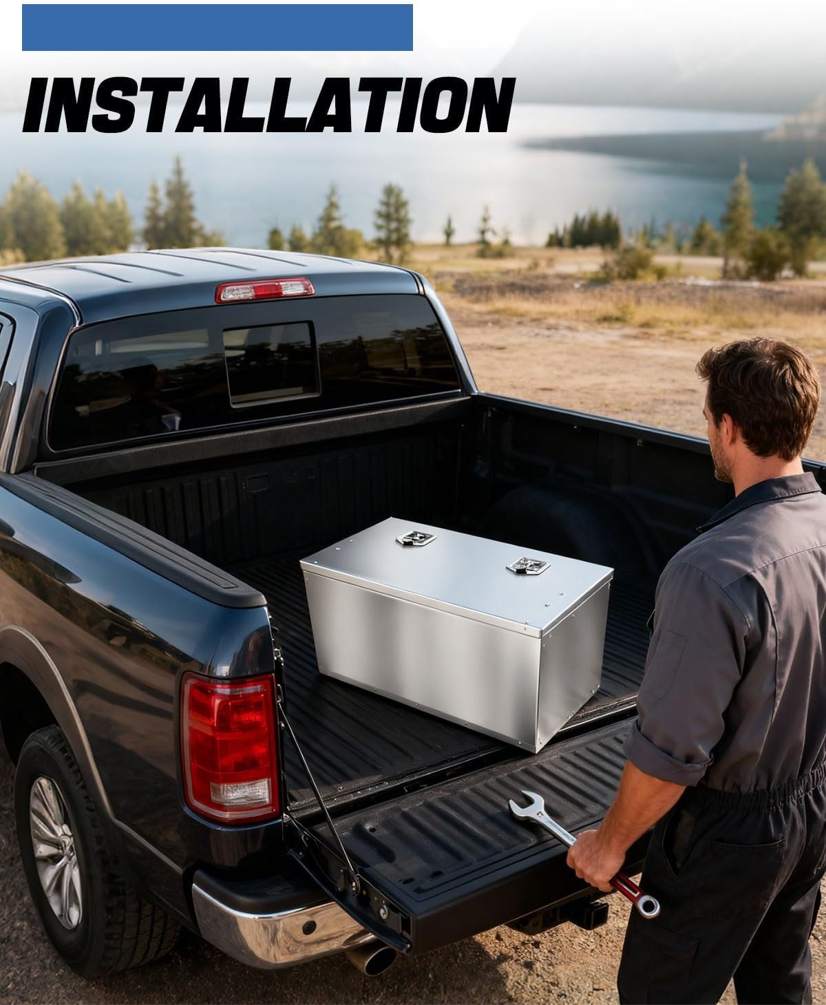 Truck bed toolbox made of stainless steel suitable pickup trucks RVs & trailers