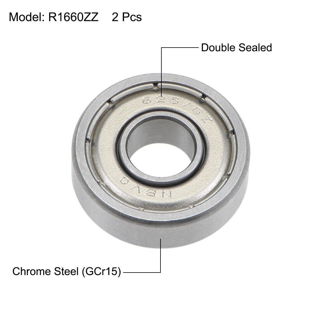 2pcs R1660ZZ Ball Bearings 6x16x5mm Double Shielded Chrome Steel