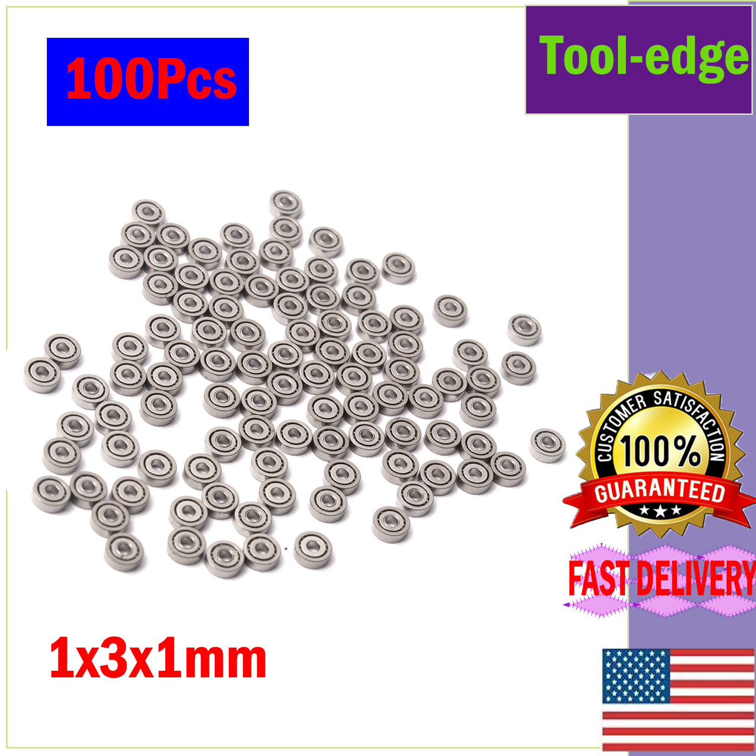 US Stock 100pcs 681ZZ Mini Miniature Bearings Ball Micro Bearing 1 x 3 x 1mm