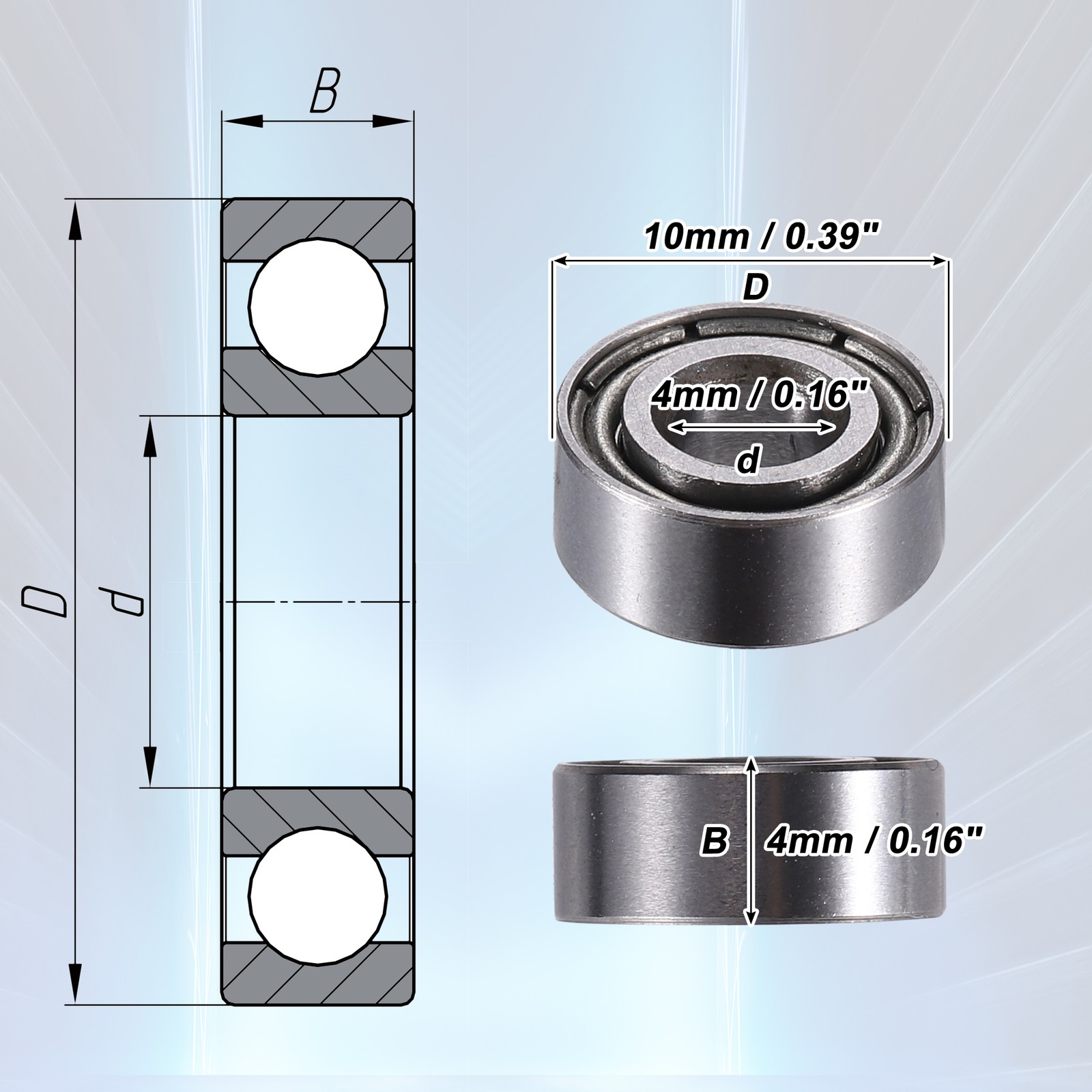 20pcs MR104ZZ 4x10x4mm Double Metal Shield Single Row Deep Groove Ball Bearings