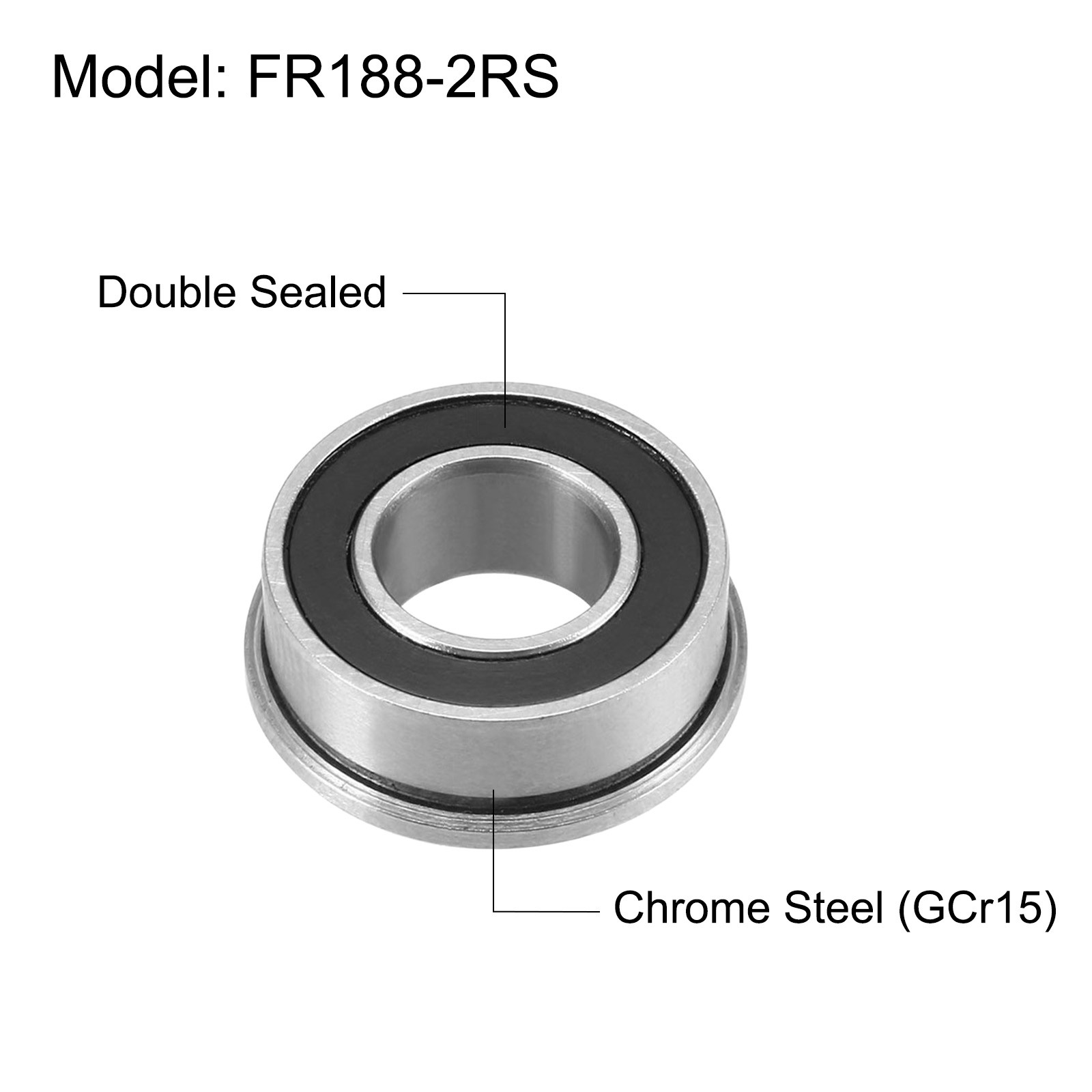 FR188-2RS Flanged Ball Bearing 1/4×1/2×3/16 Inch Double Sealed, 4pcs